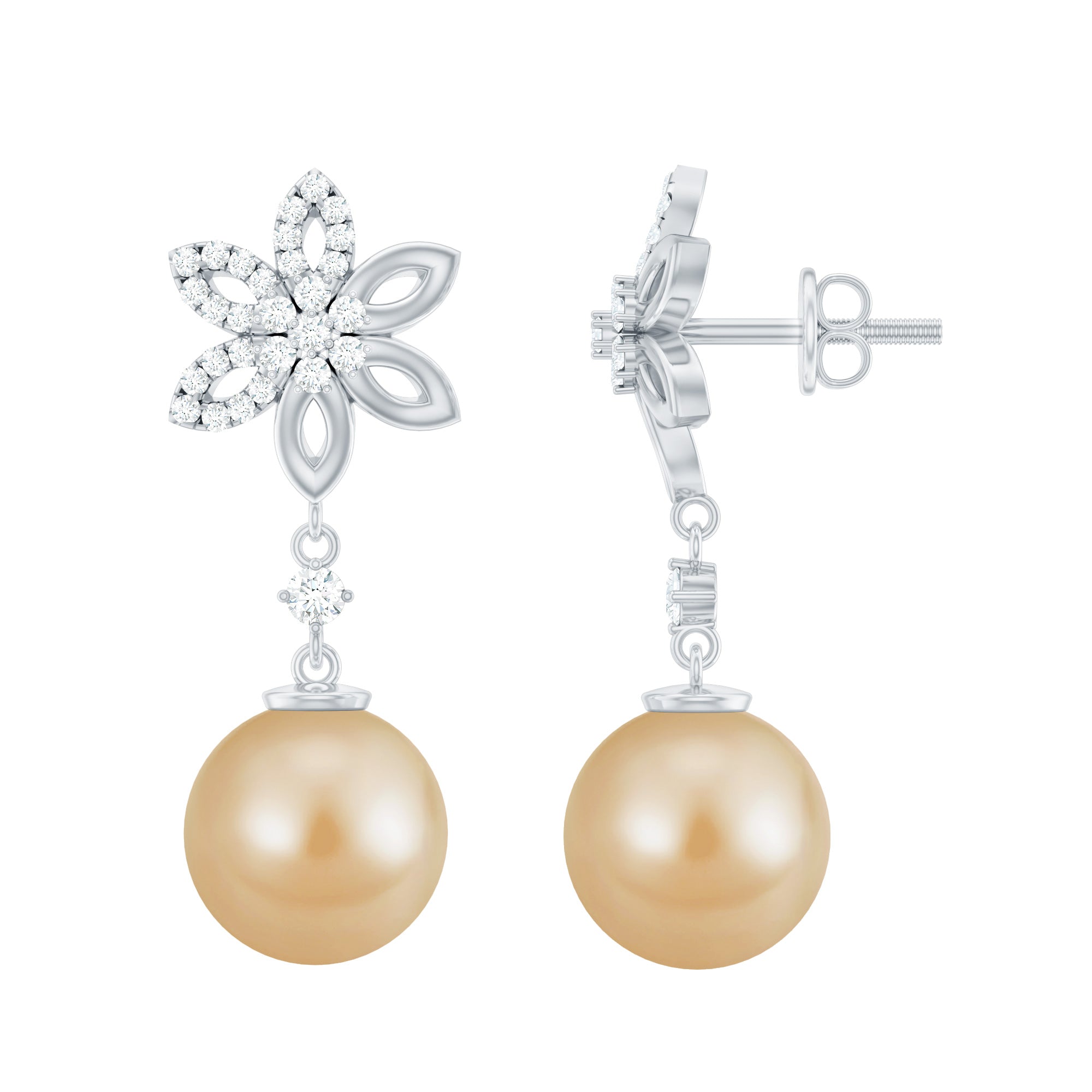 Diamond Floral Earrings with South Sea Pearl Drop