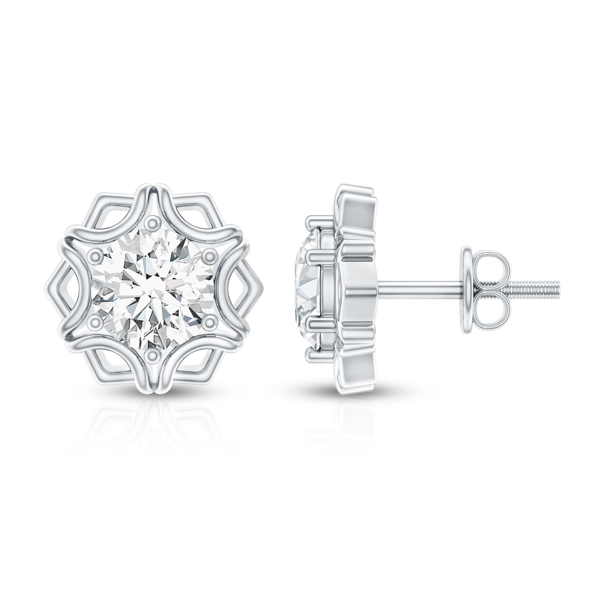 Lab Grown Diamond 1 Carat Stud Earrings With Screw Back Lab - ( EF-VS ) - Rosec Jewels