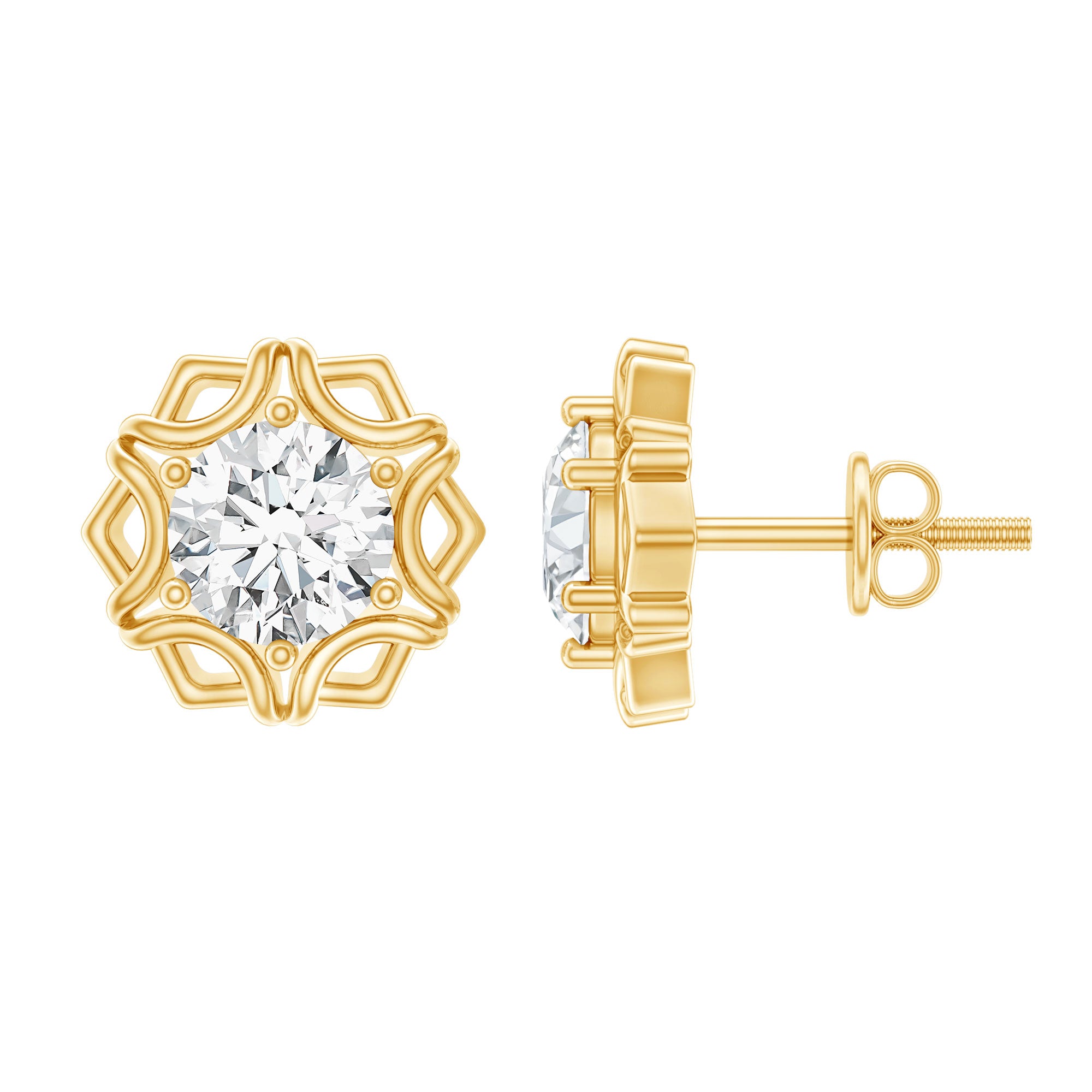 Lab Grown Diamond 1 Carat Stud Earrings With Screw Back Lab - ( EF-VS ) - Rosec Jewels