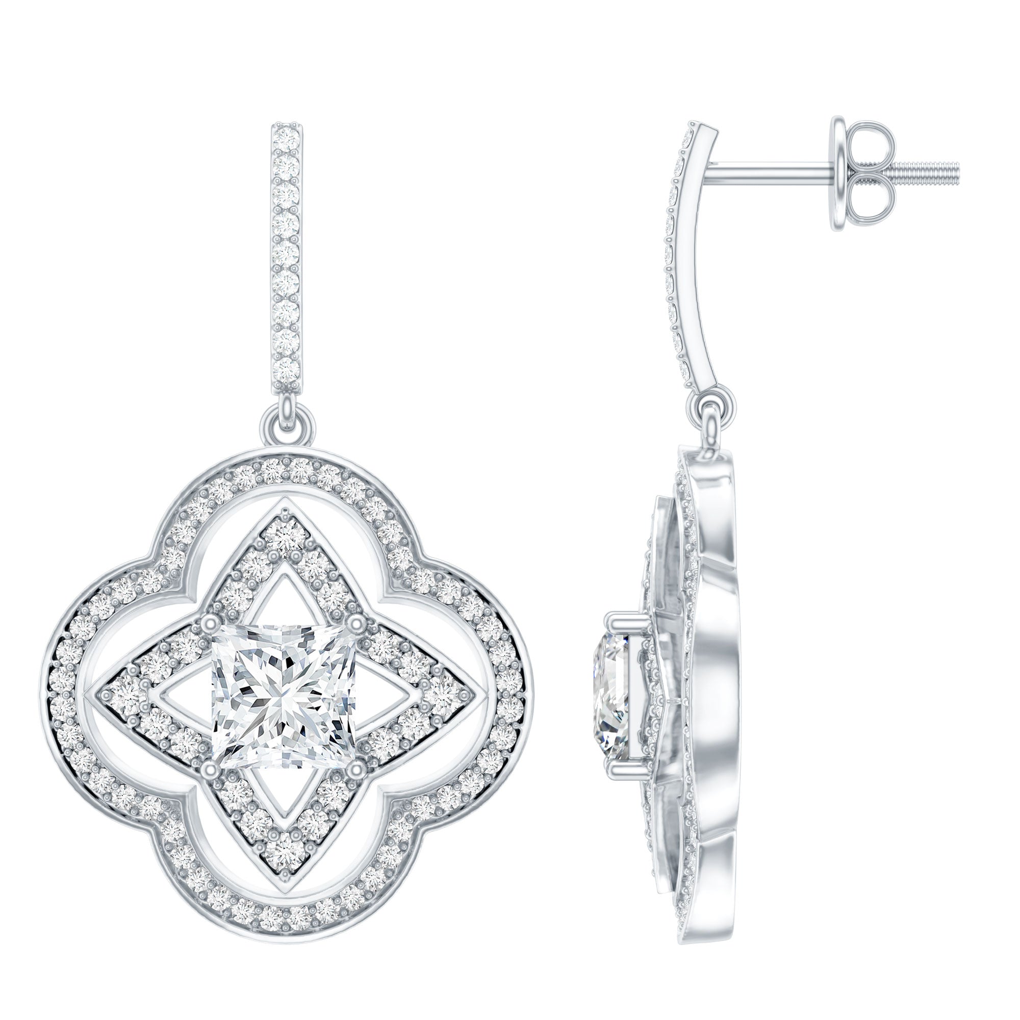 Certified Lab Grown Diamond Floral Drop Earrings Lab - ( EF-VS ) - Rosec Jewels
