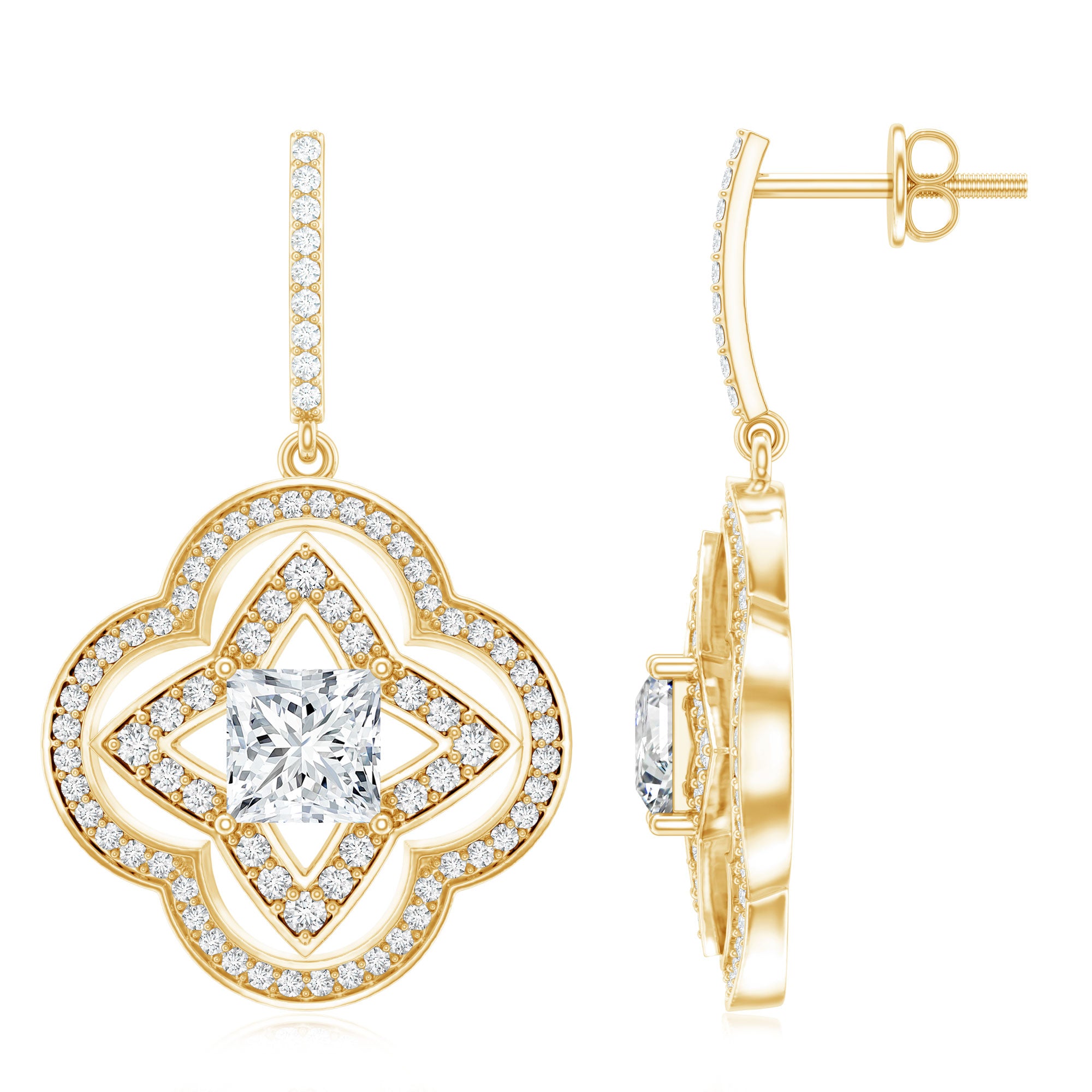Certified Lab Grown Diamond Floral Drop Earrings Lab - ( EF-VS ) - Rosec Jewels