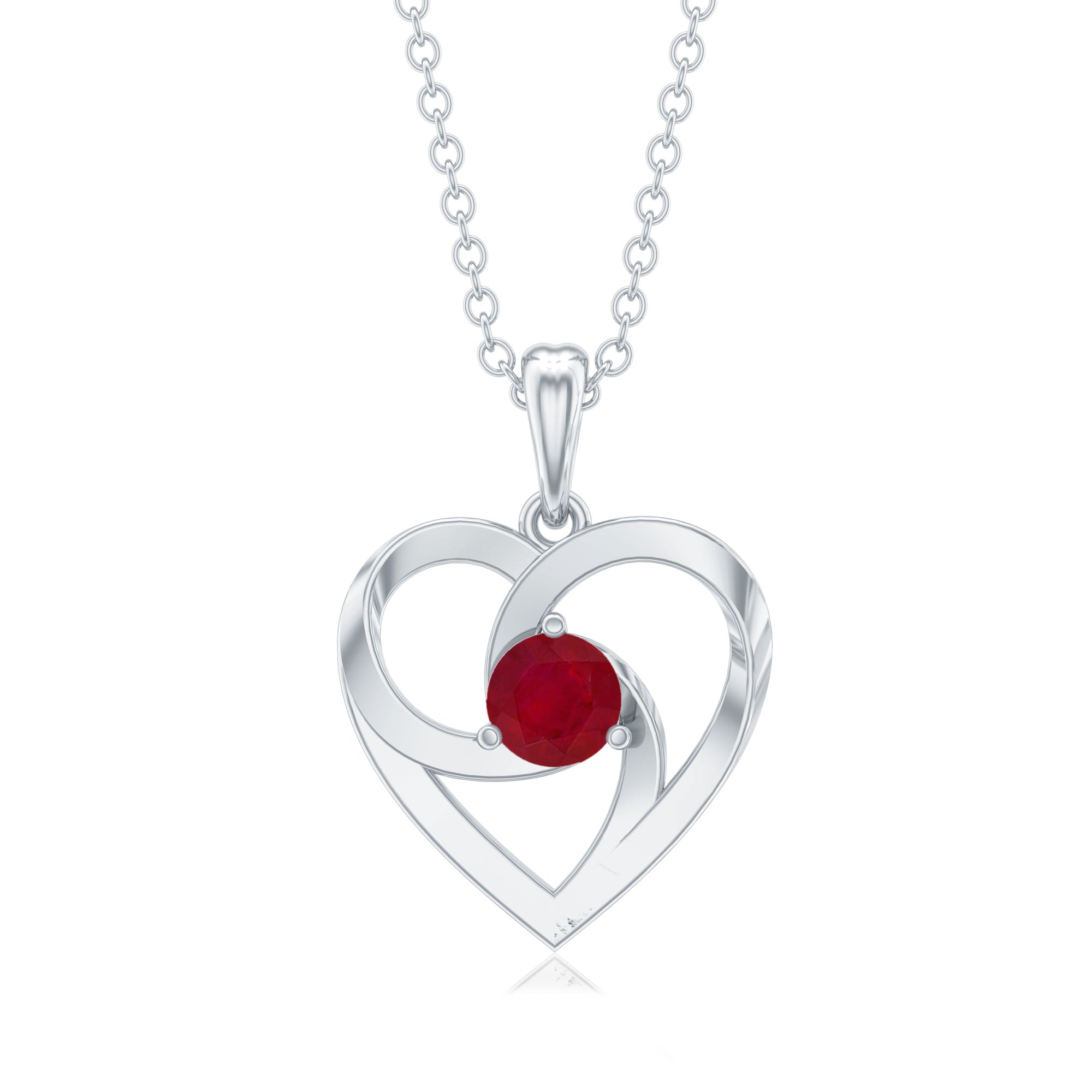 0.25 Carat Round Cut Solitaire Ruby Heart Pendant Necklace AAA - Rosec Jewels