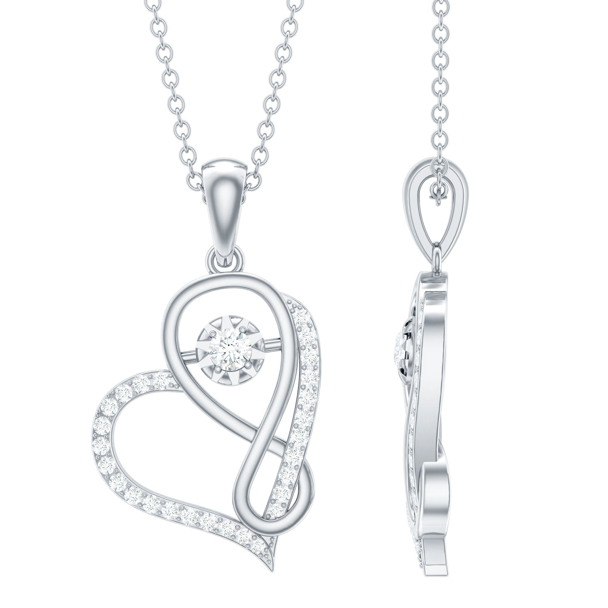 Moissanite Interlock Infinity Heart Pendant Necklace