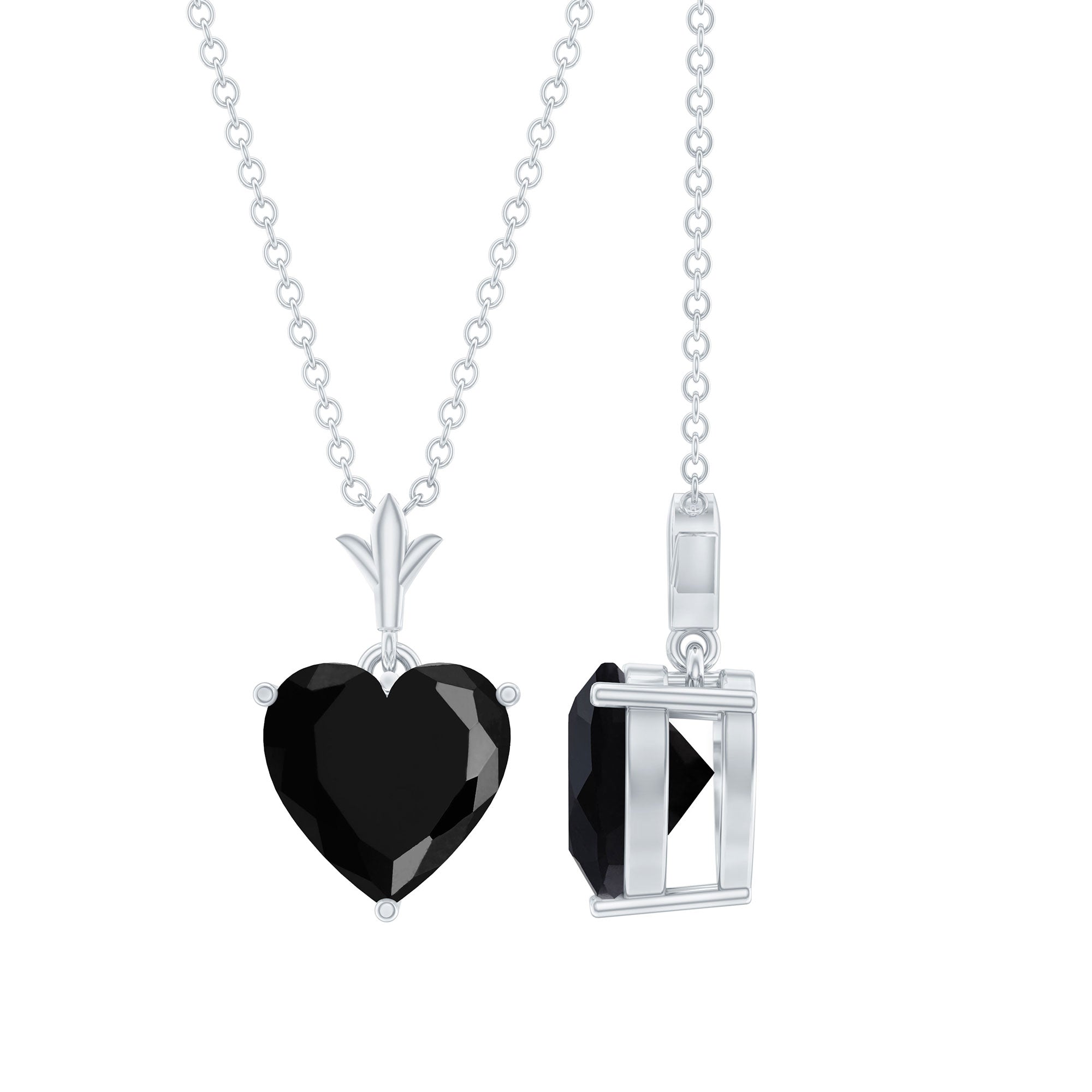 2 CT Heart Shape Black Onyx Solitaire Pendant AAA - Rosec Jewels