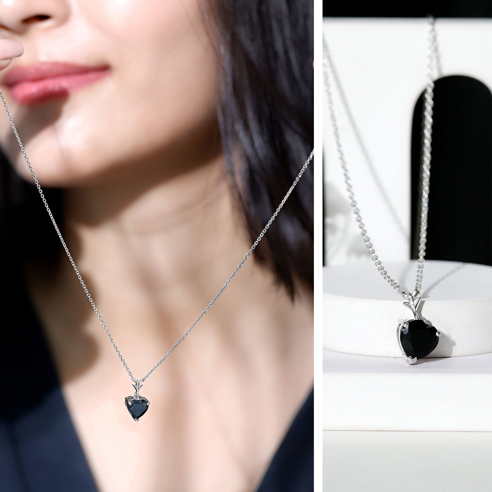 2 CT Heart Shape Black Onyx Solitaire Pendant AAA - Rosec Jewels