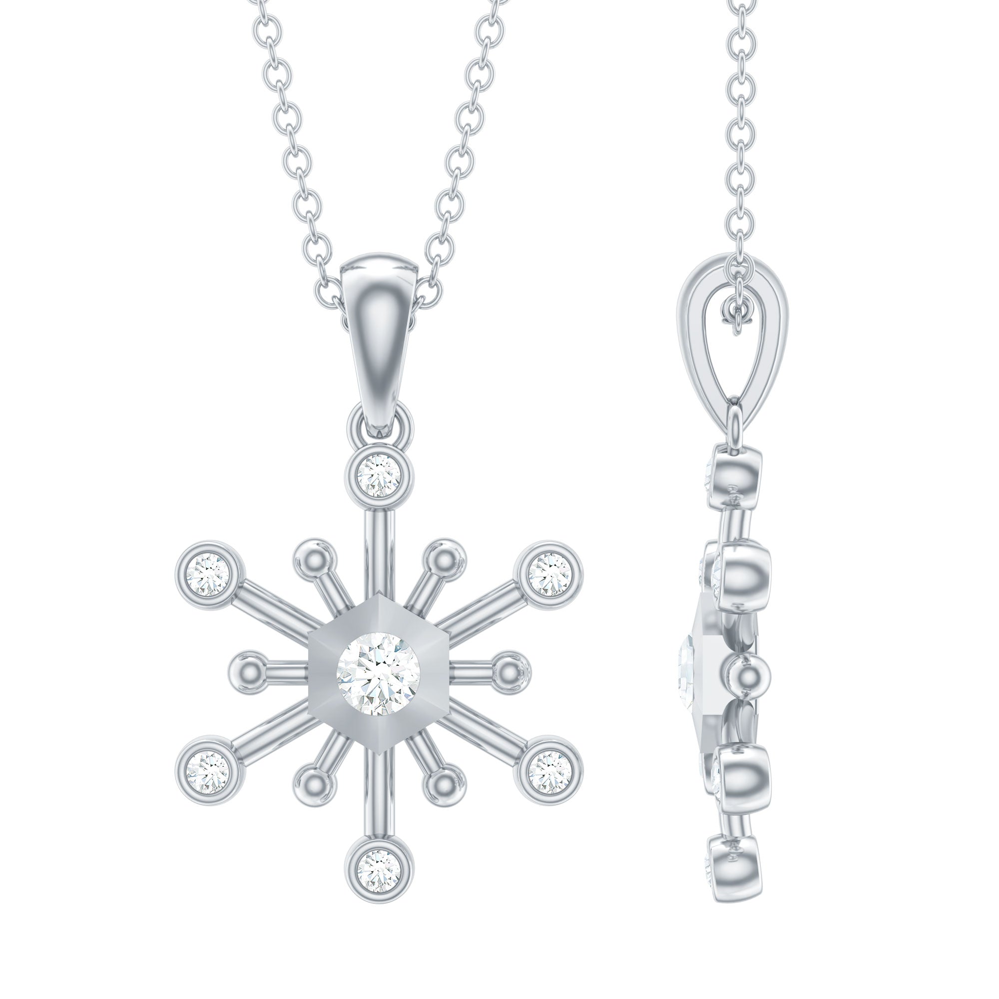 Diamond Snowflake Pendant Necklace for Women Natural - ( HI-SI ) - Rosec Jewels