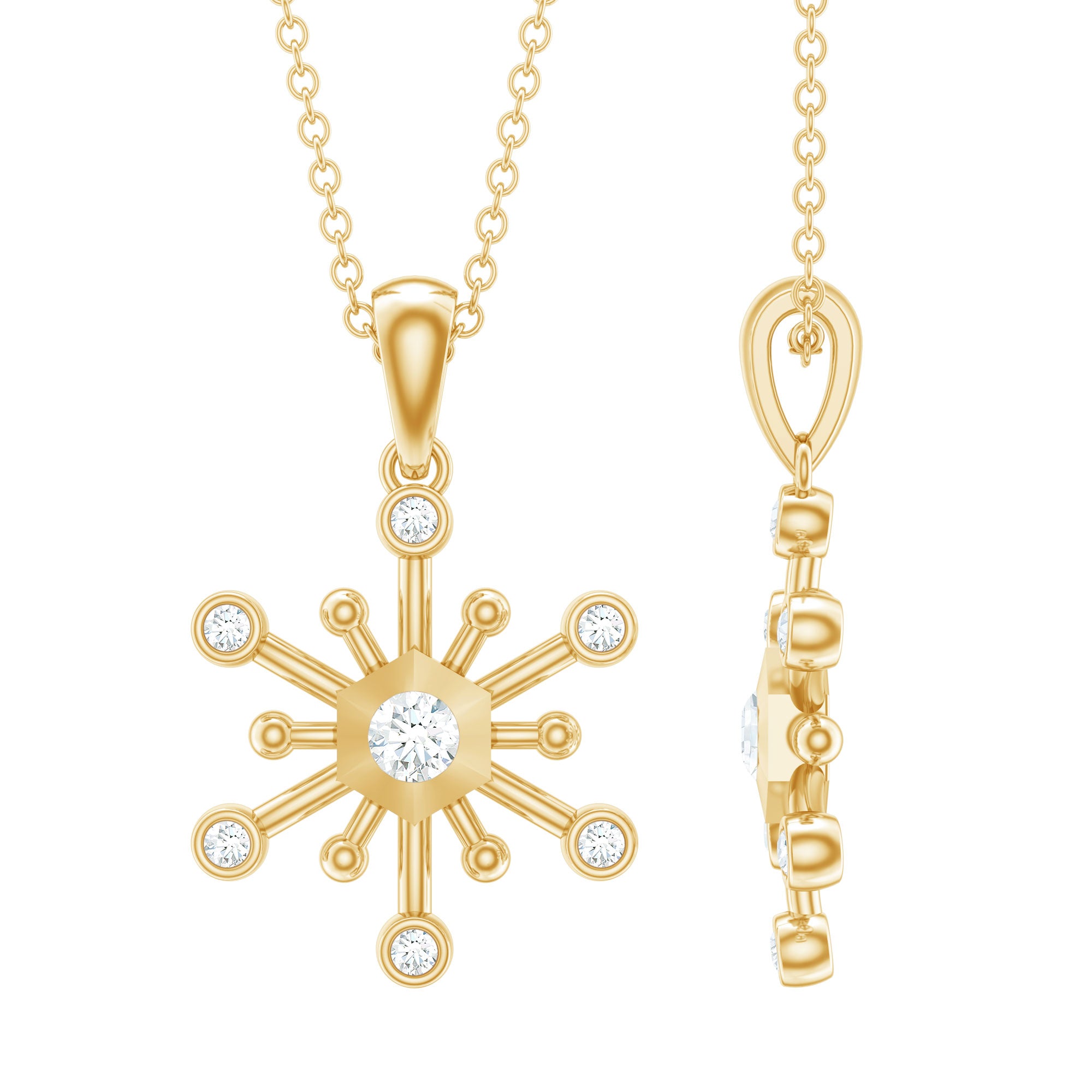 Diamond Snowflake Pendant Necklace for Women Natural - ( HI-SI ) - Rosec Jewels