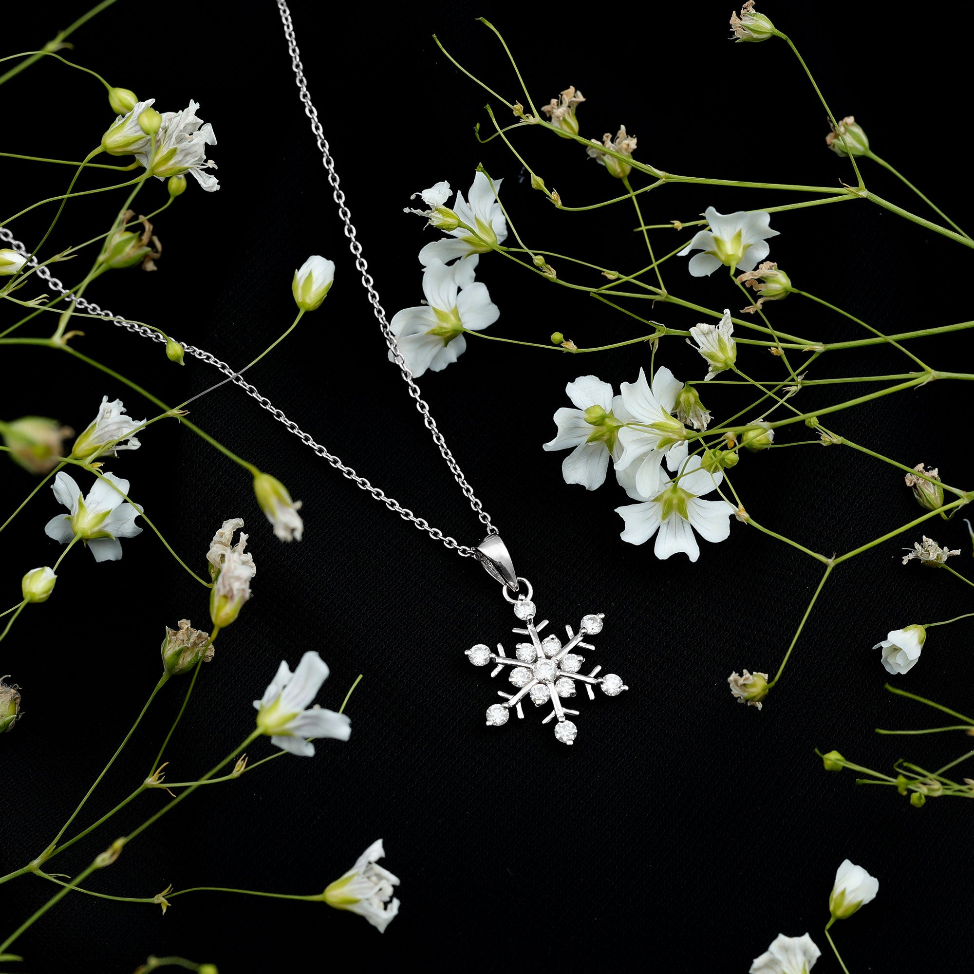 Certified Moissanite Snowflake Necklace Pendant for Women D-VS1 - Rosec Jewels