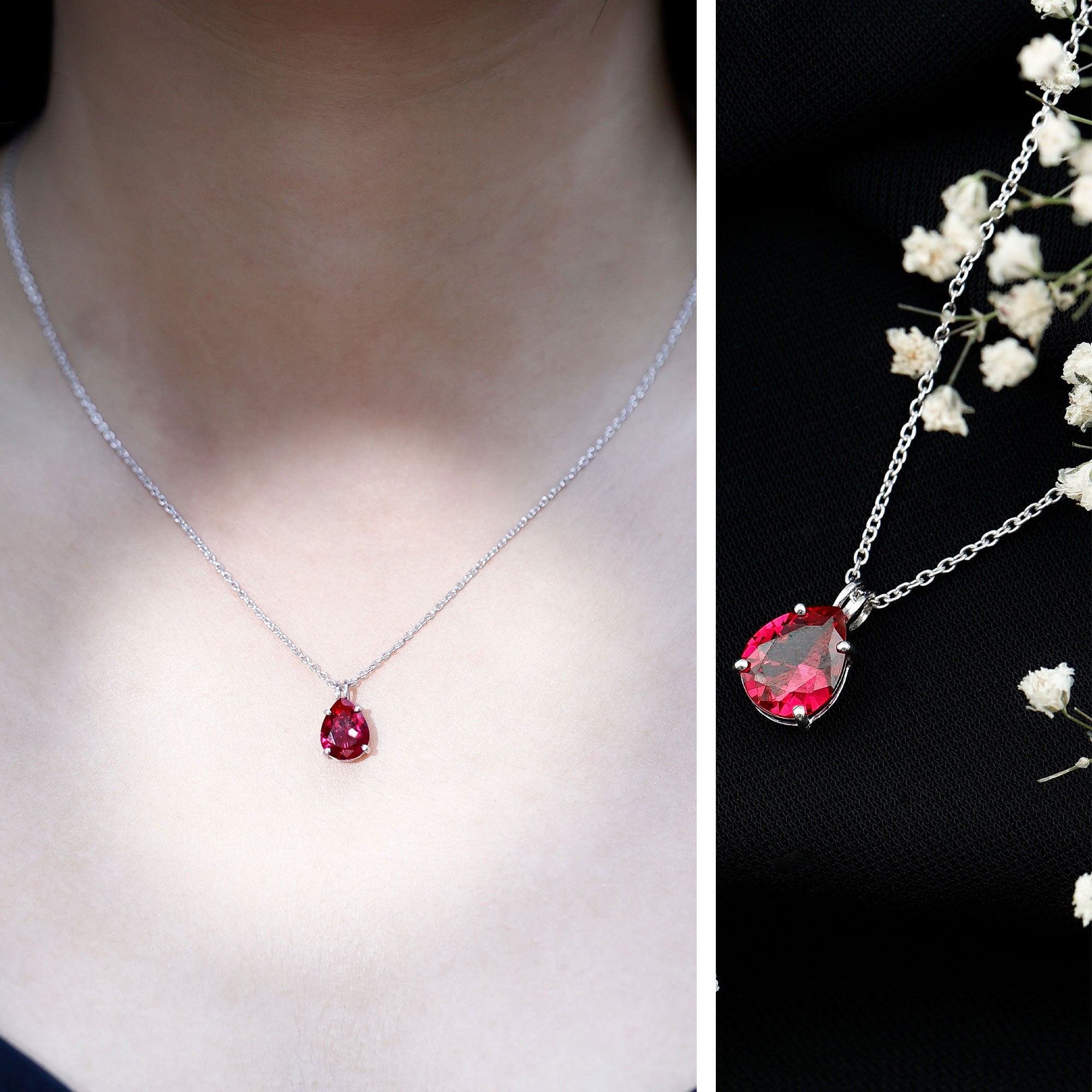 3 CT Pear Cut Lab Grown Ruby Solitaire Pendant Necklace AAAA - Rosec Jewels