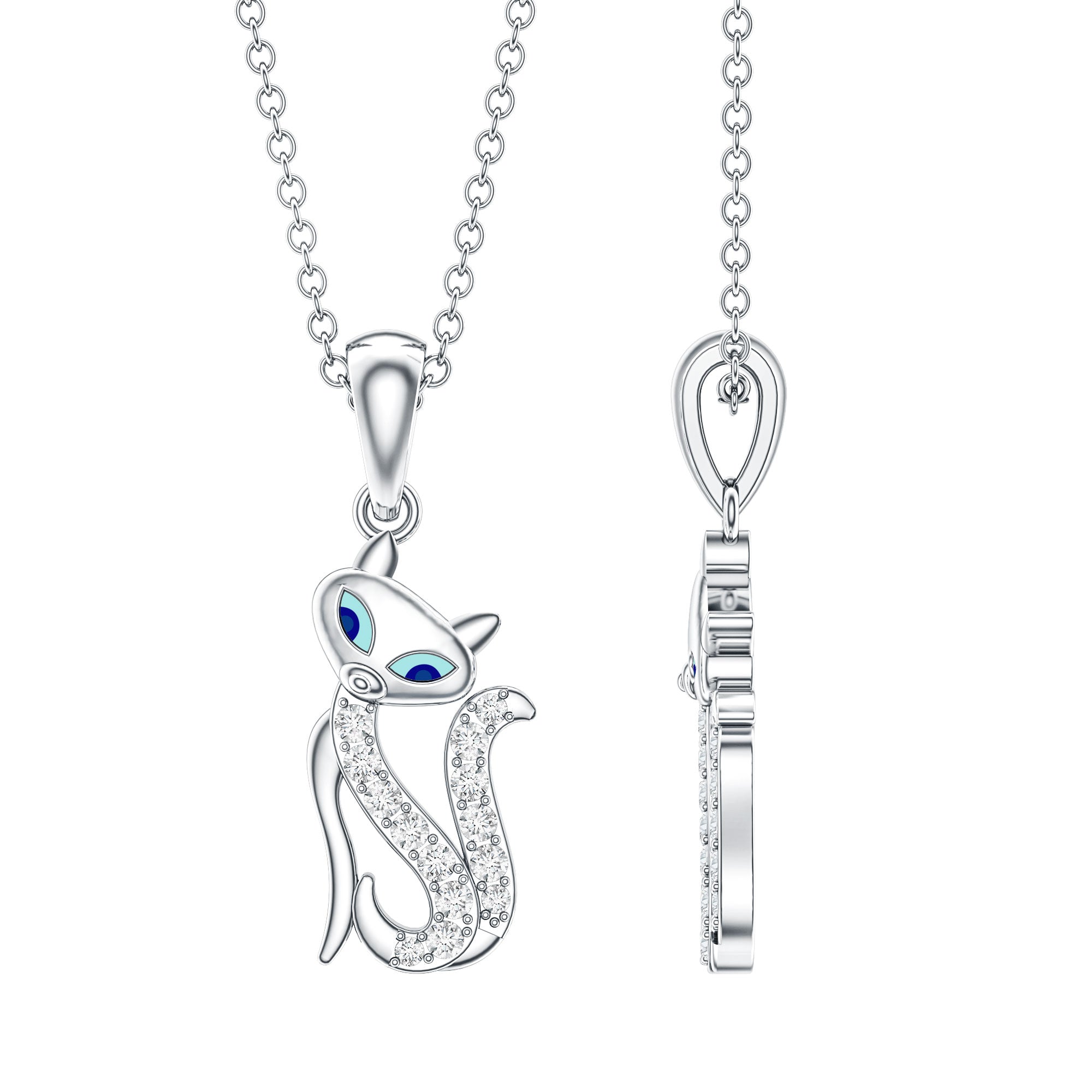 Certified Diamond Kitty Necklace For Women Natural - ( HI-SI ) - Rosec Jewels