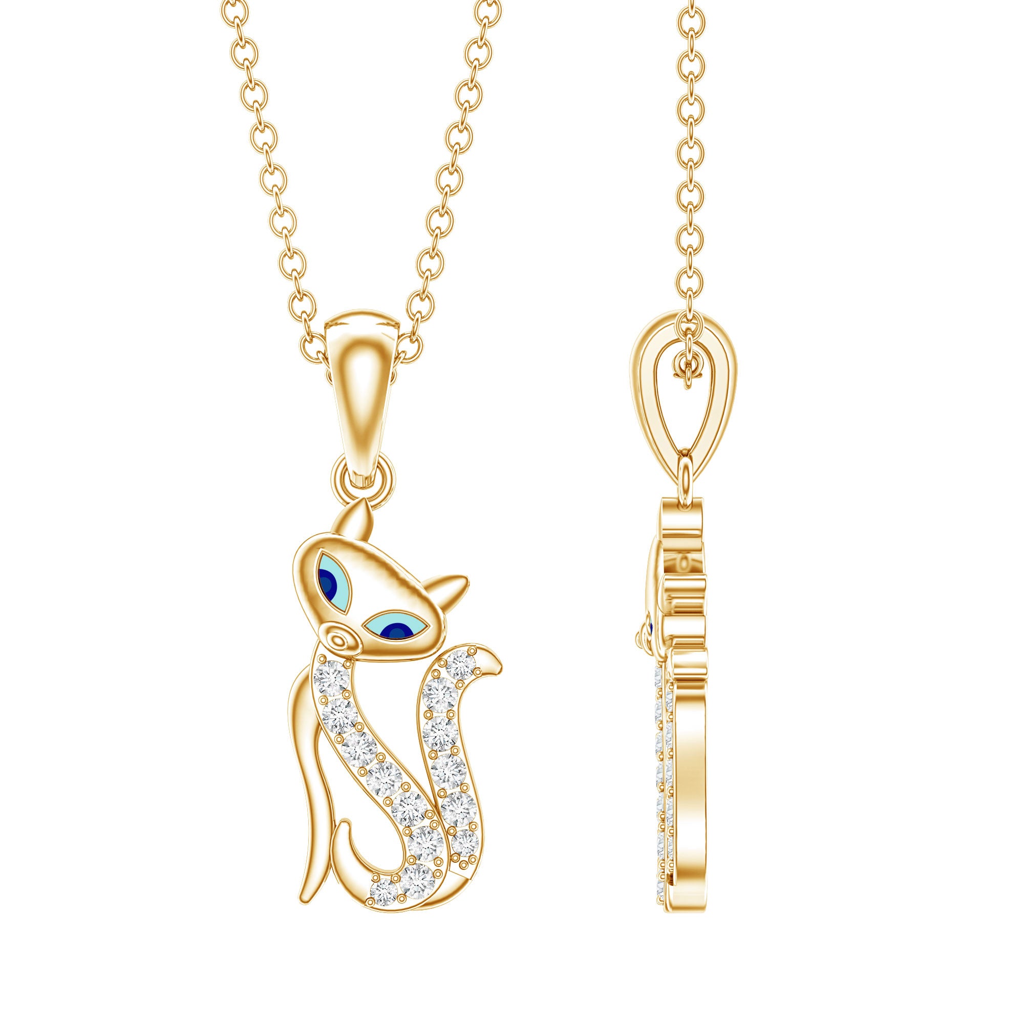 Certified Diamond Kitty Necklace For Women Natural - ( HI-SI ) - Rosec Jewels