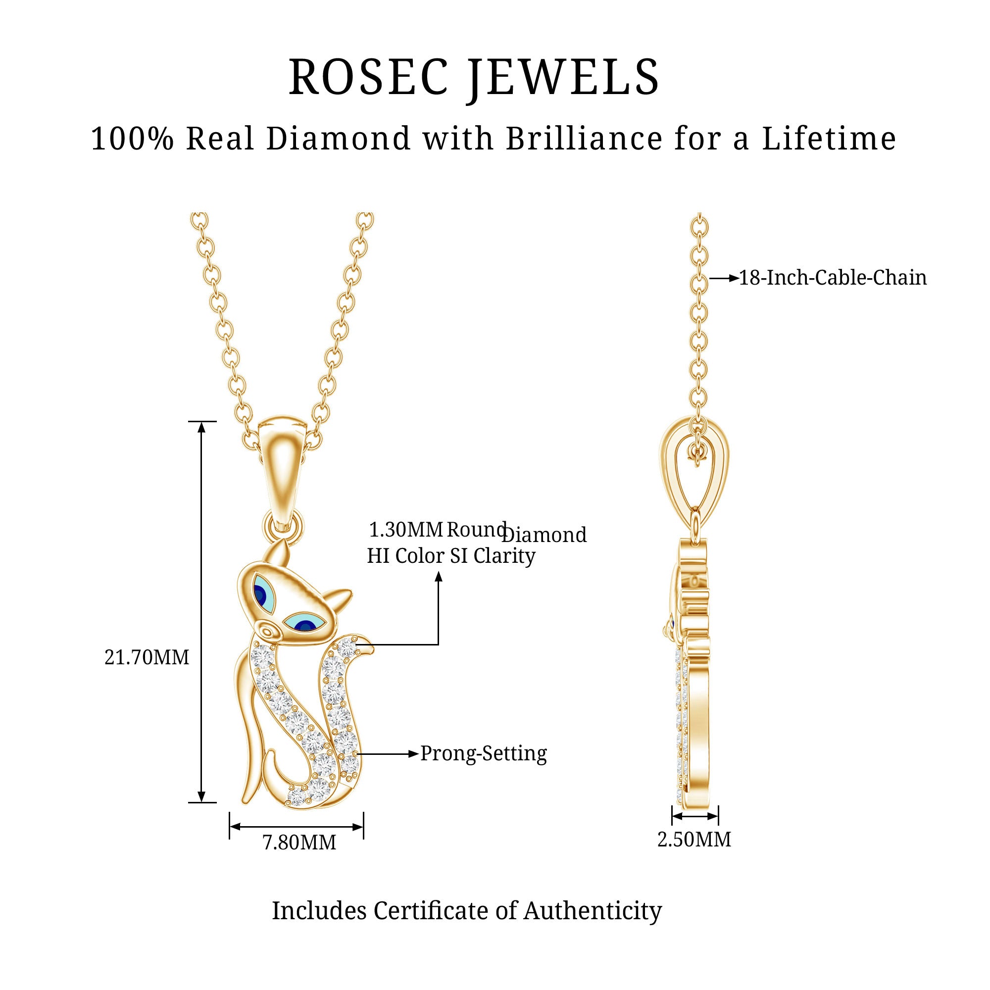 Certified Diamond Kitty Necklace For Women Natural - ( HI-SI ) - Rosec Jewels