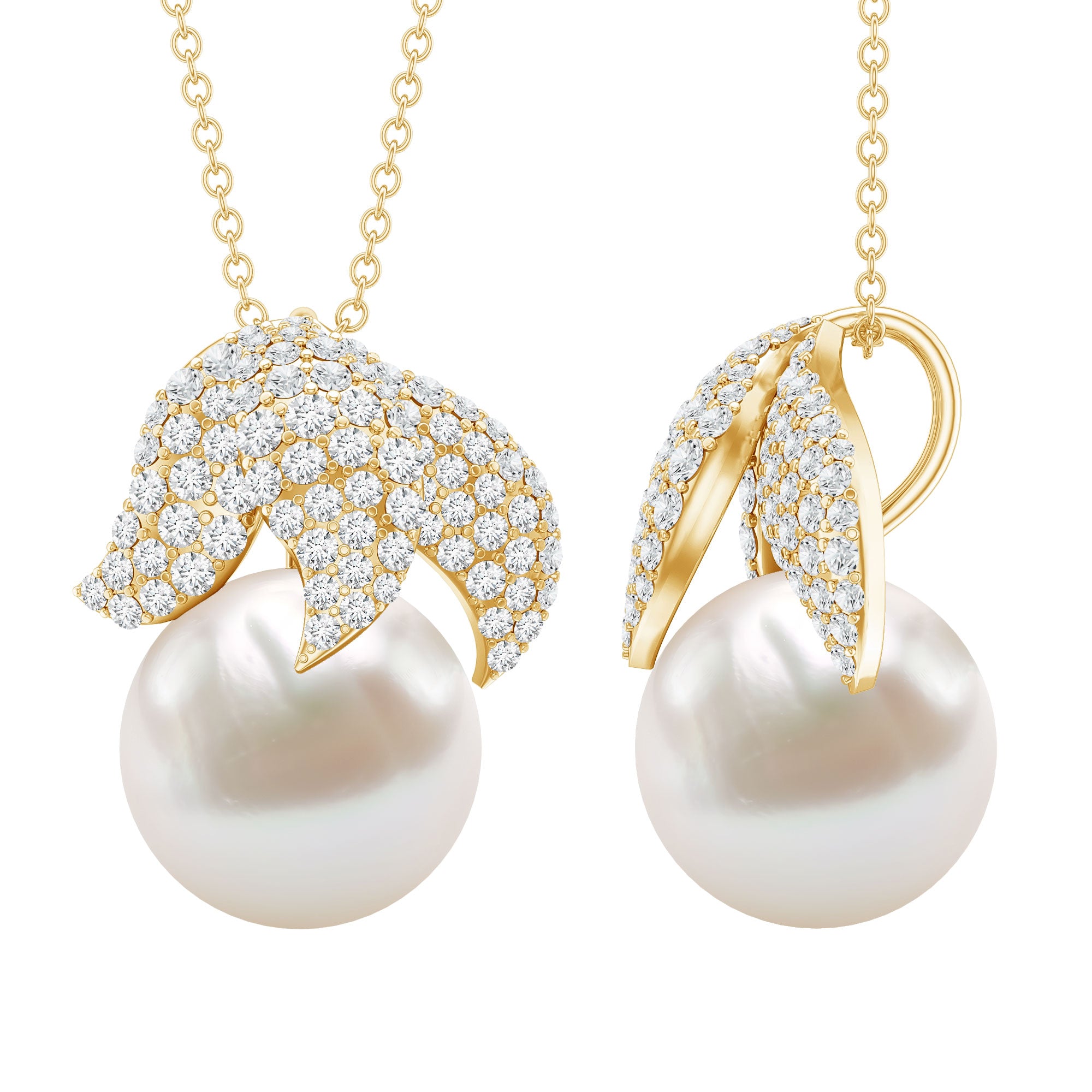 Certified Freshwater Pearl Bridal Necklace with Lab Diamond AAA - Rosec Jewels