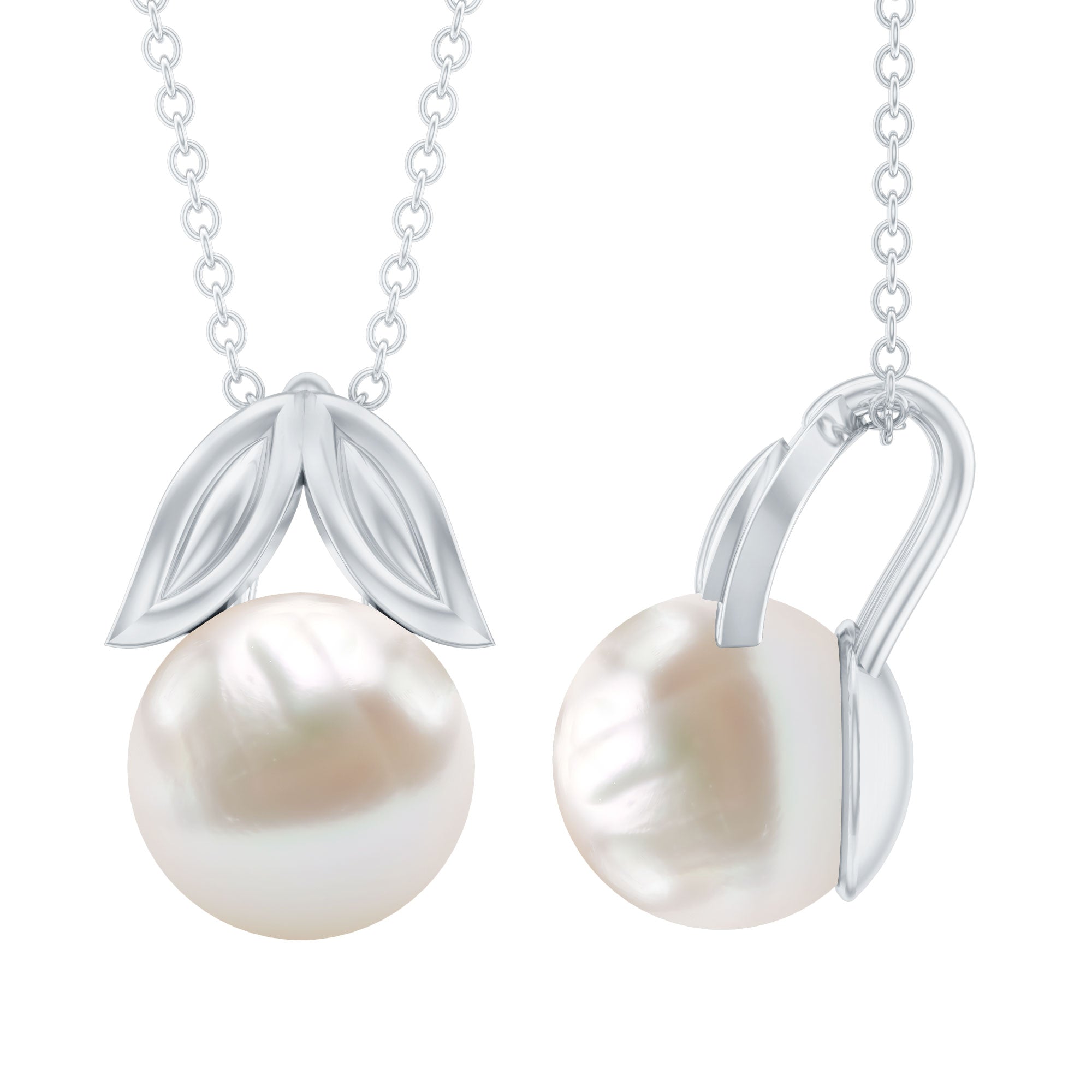 Freshwater Pearl Solitaire Pendant with Leaf AAA - Rosec Jewels