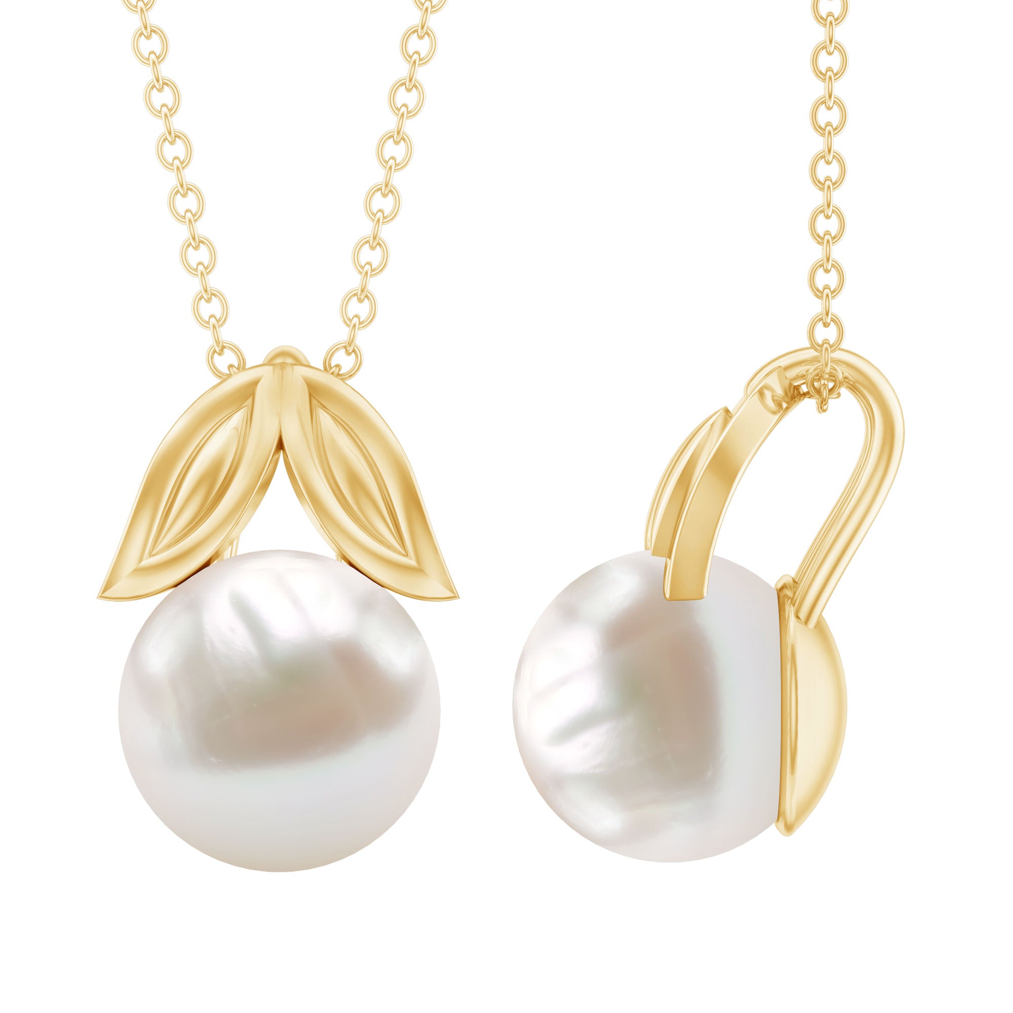 Freshwater Pearl Solitaire Pendant with Leaf AAA - Rosec Jewels