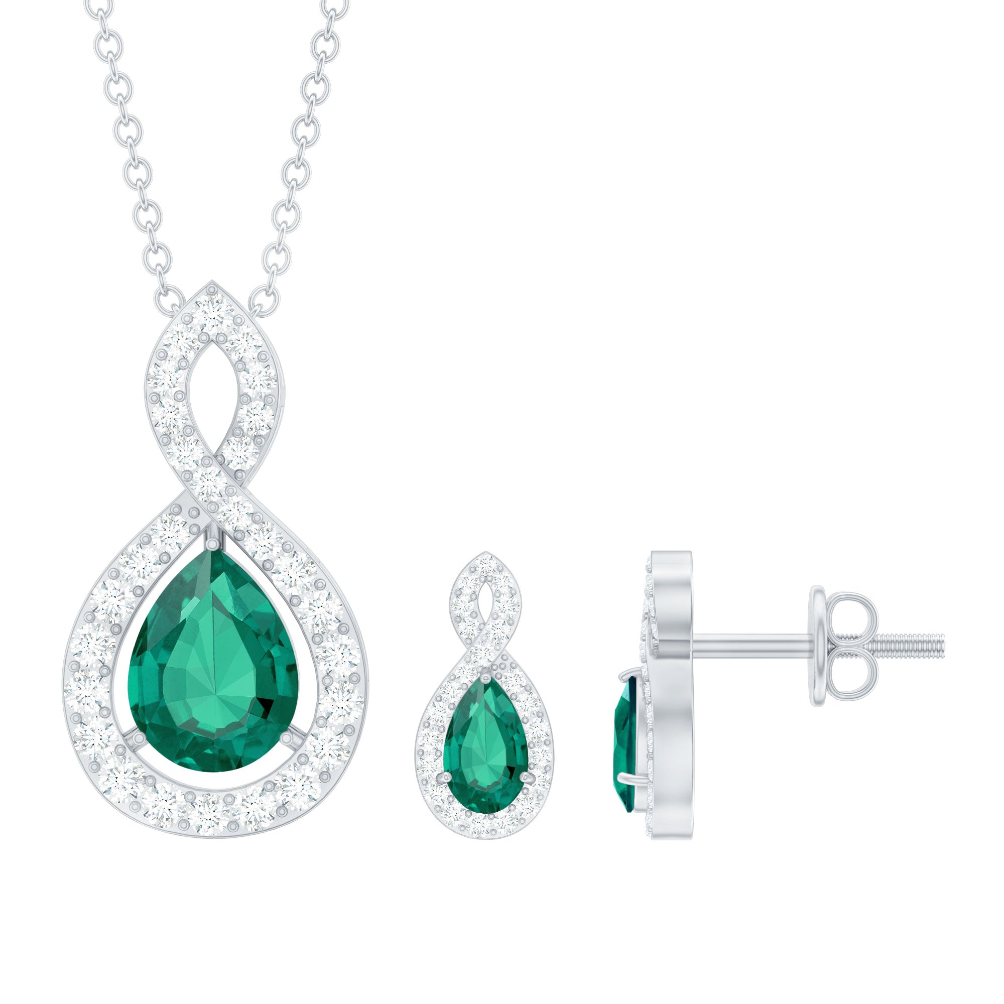 2,25 CT gecertificeerde Emerald Teardrop Infinity-sieradenset met diamantaccent