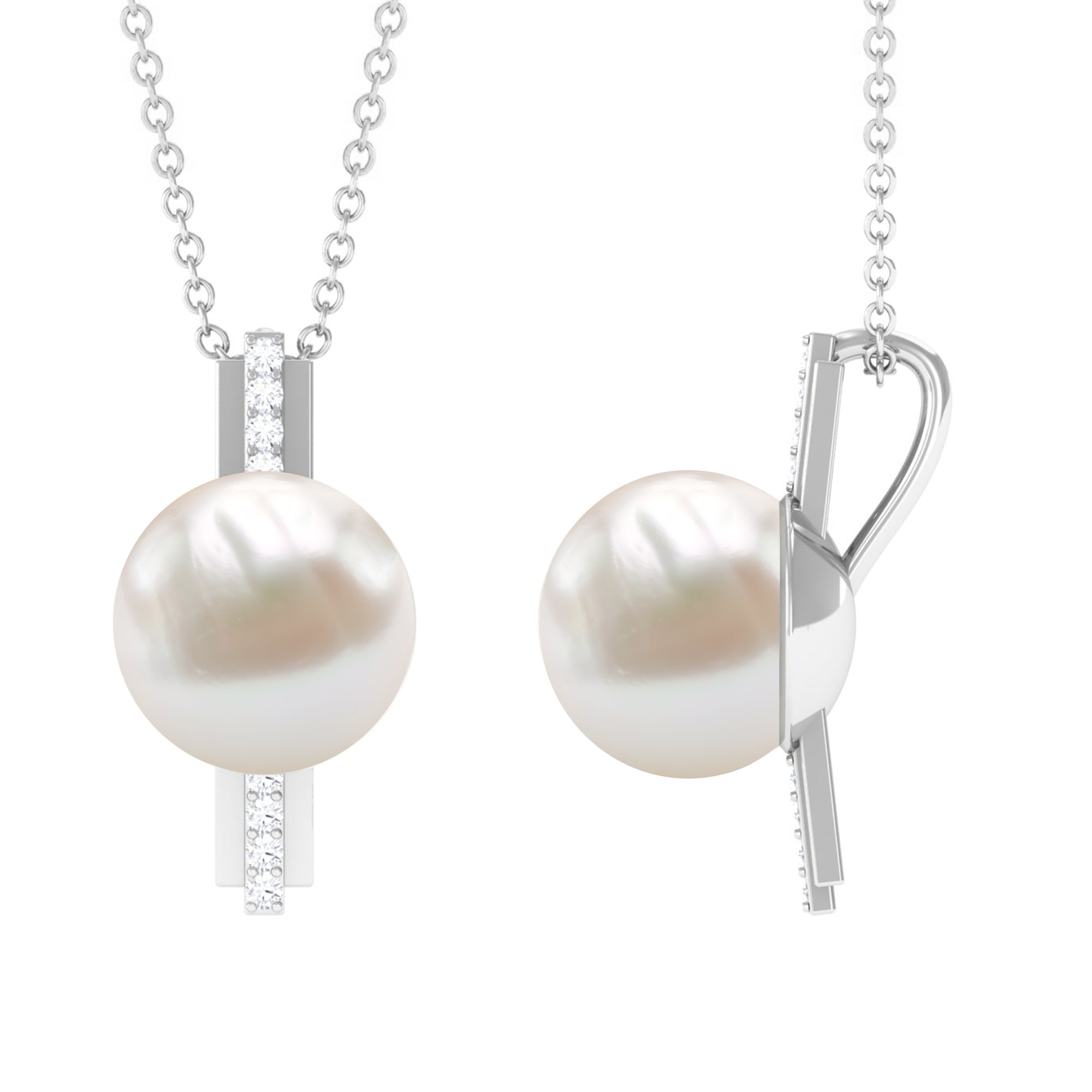 Freshwater Pearl Solitaire and Diamond Contemporary Pendant