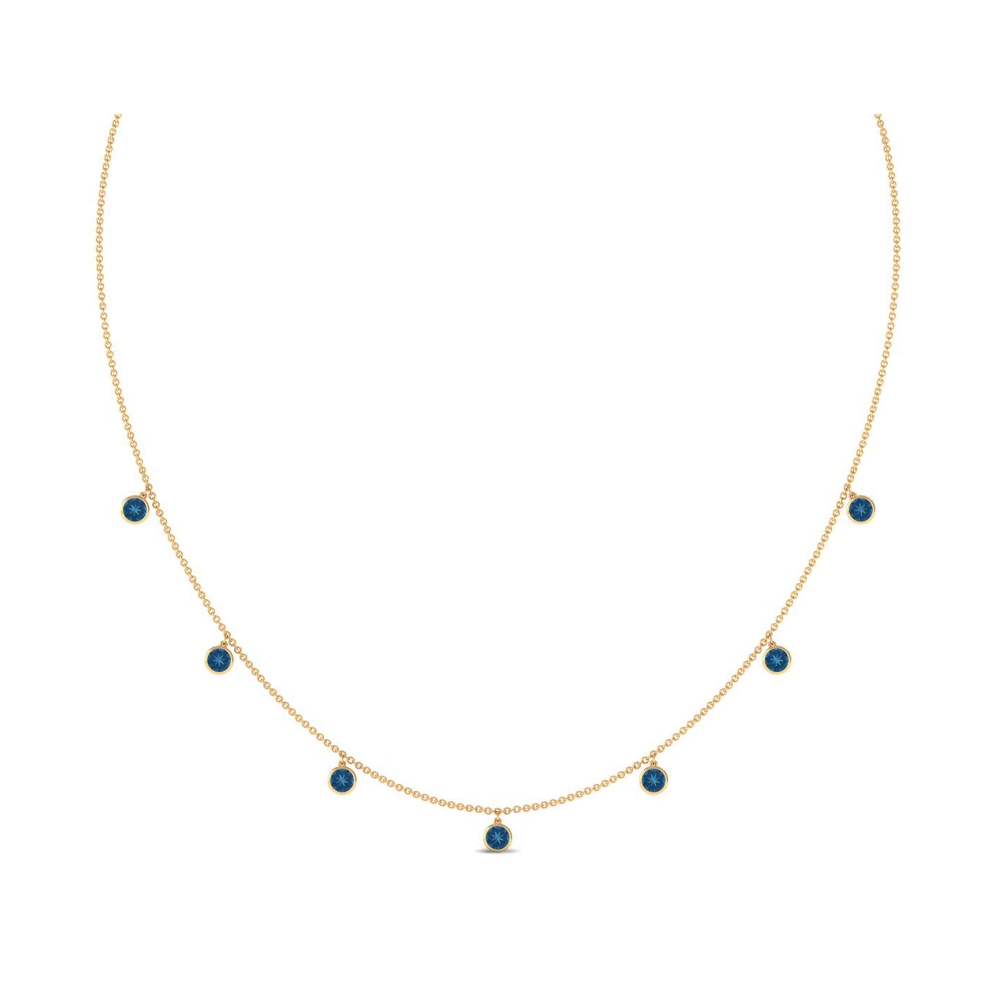 Real London Blue Topaz Station Necklace in Bezel Setting AAA - Rosec Jewels