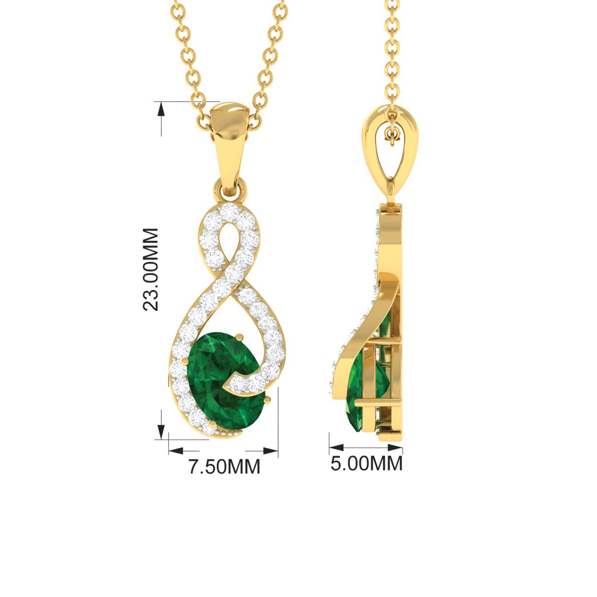 Natural 0.7 Carat Emerald Infinity Pendant Necklace with Diamond AAA - Rosec Jewels