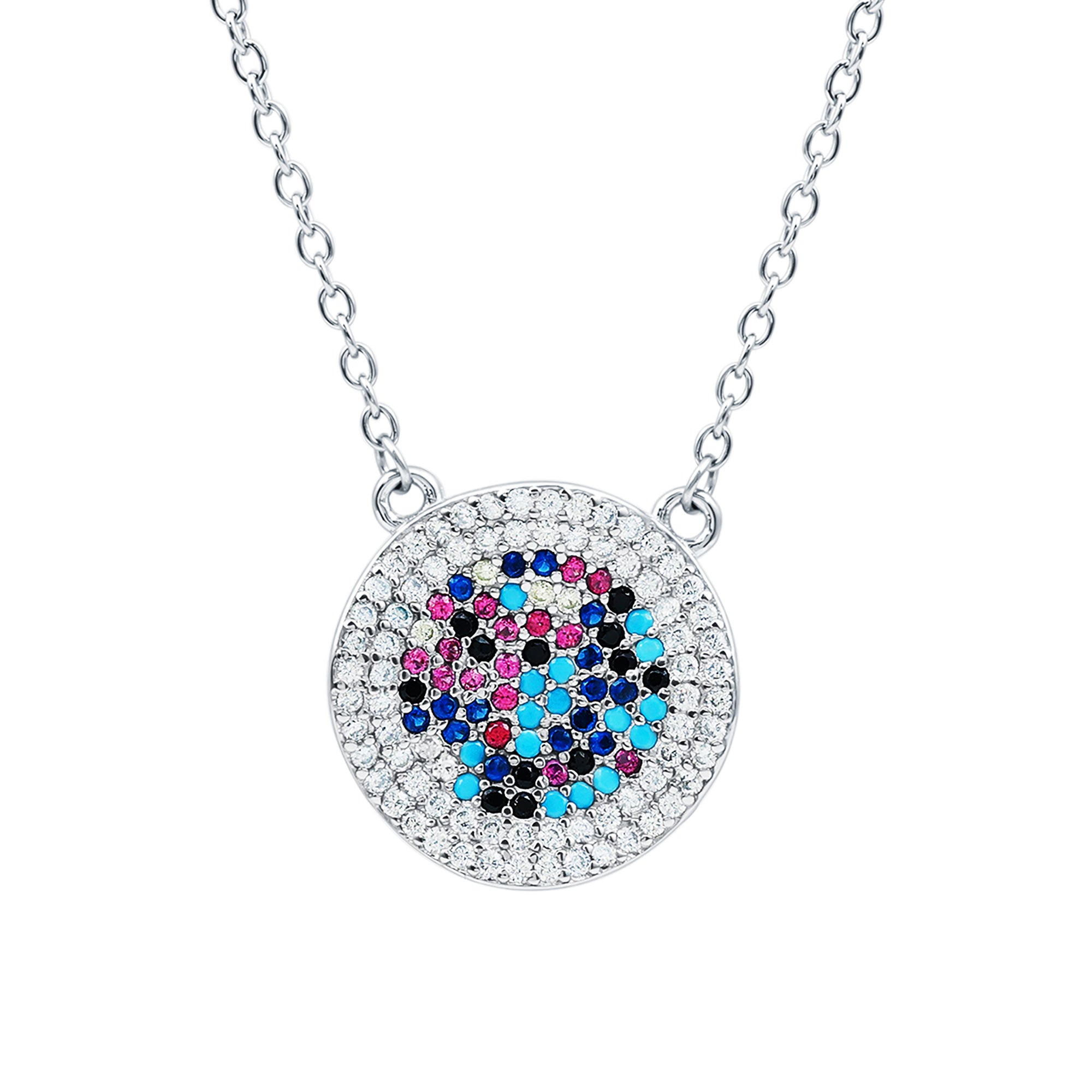 Rosec Jewels-Certified Multi Gemstone Disc Necklace in Sterling Silver