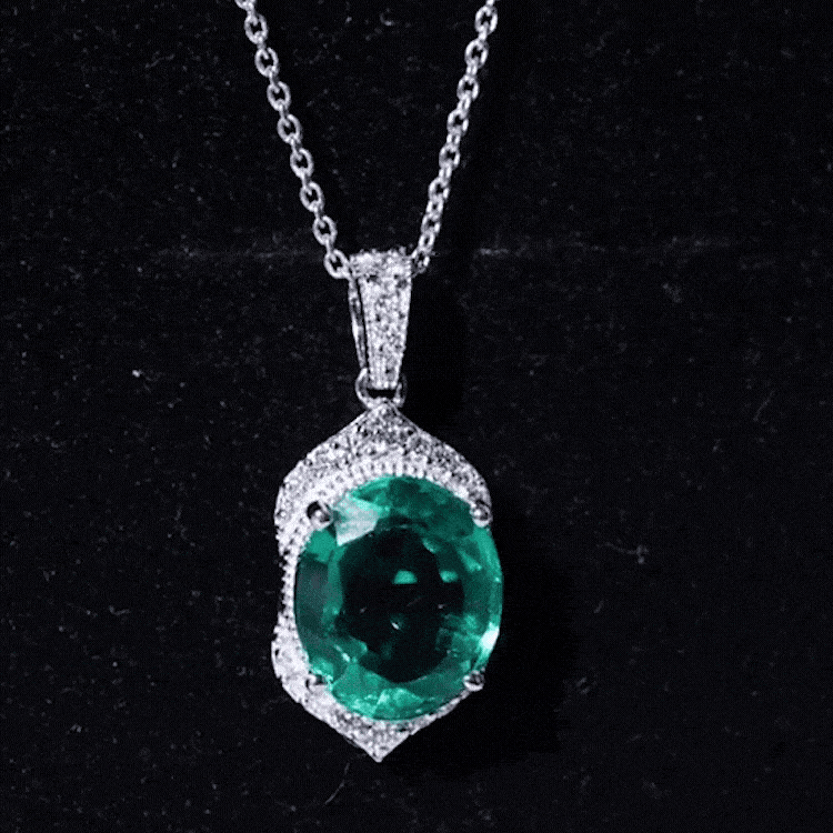 Art Deco Style 5 Carat Lab Grown Emerald Pendant Necklace with Diamond AAAA - Rosec Jewels