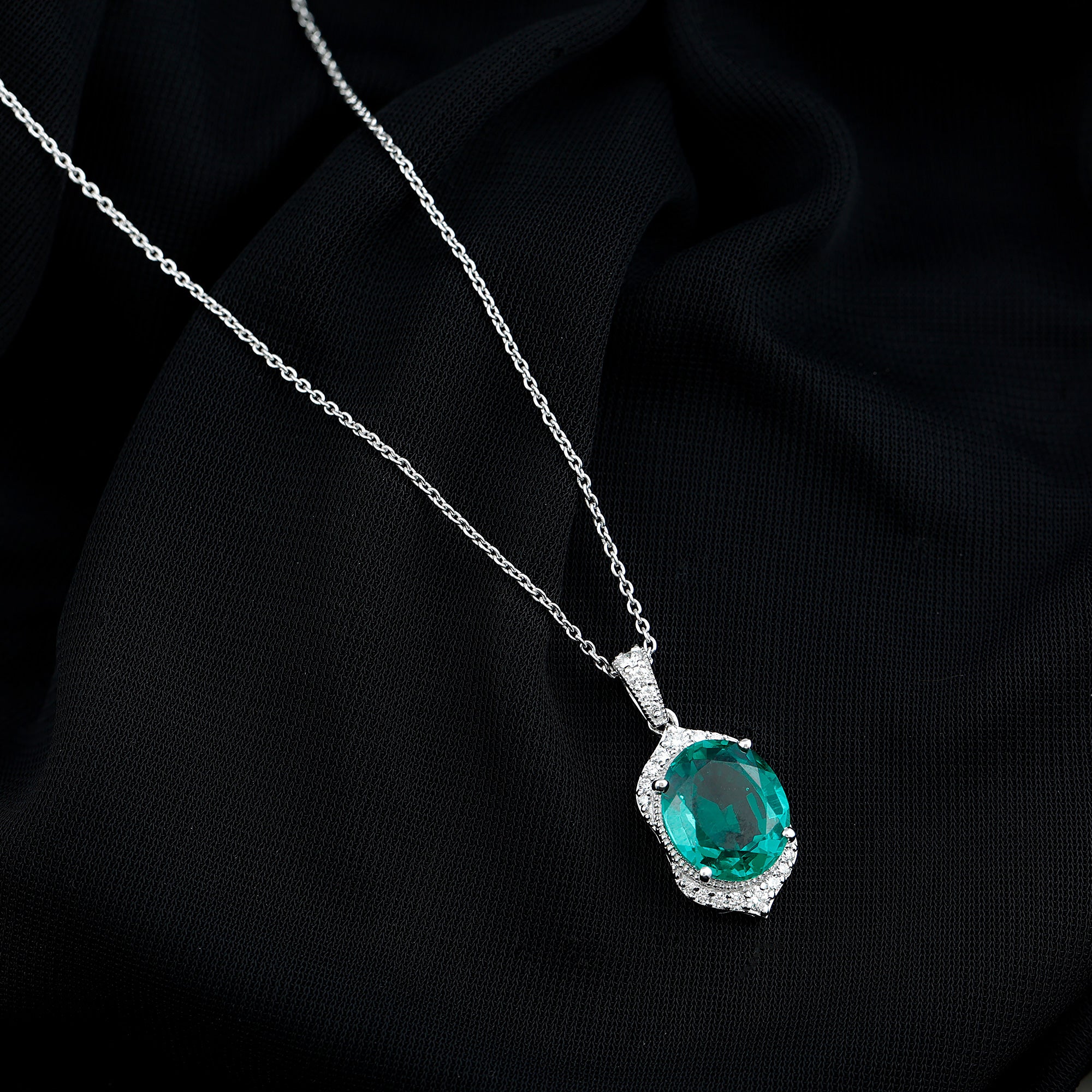 Art Deco Style 5 Carat Lab Grown Emerald Pendant Necklace with Diamond AAAA - Rosec Jewels