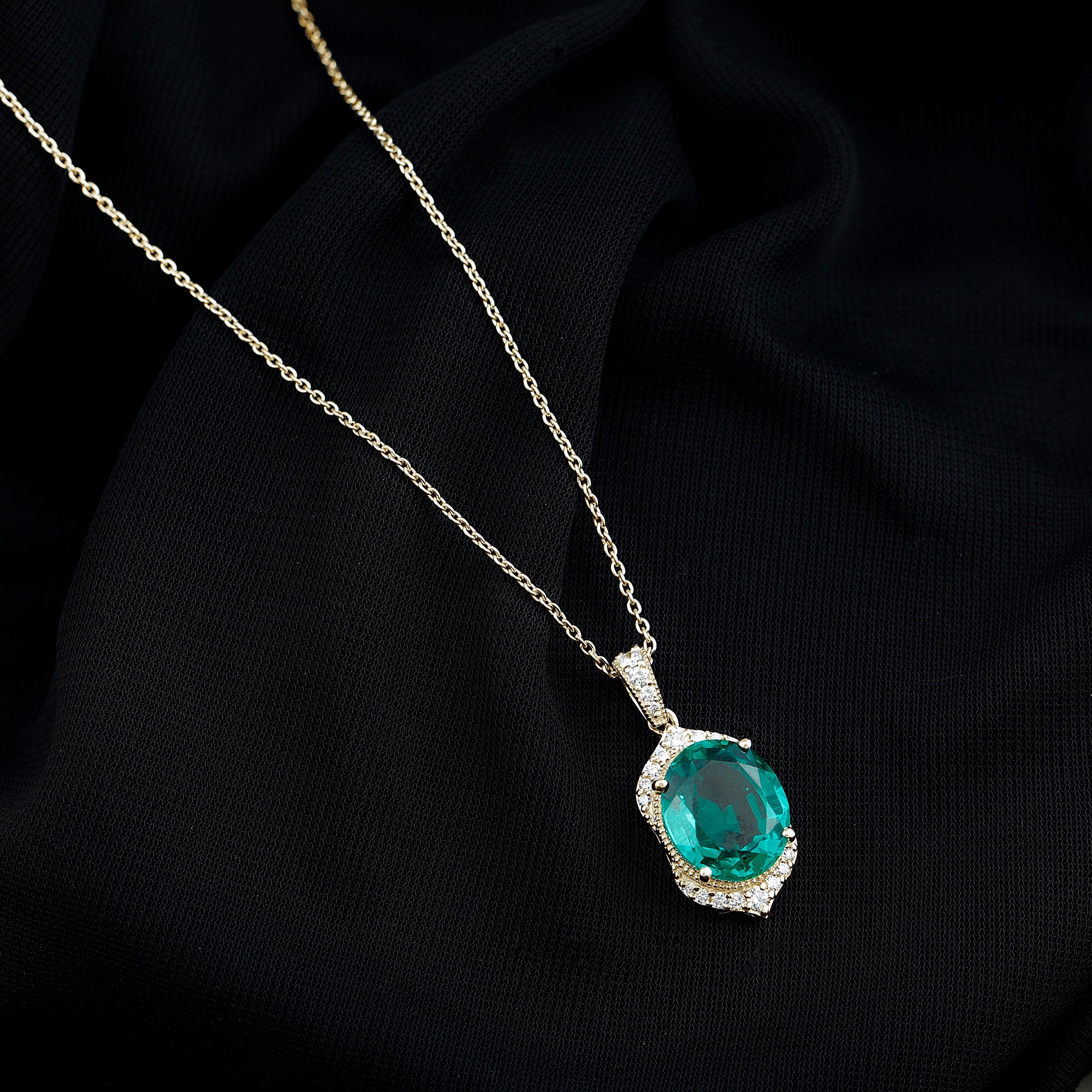 Art Deco Style 5 Carat Lab Grown Emerald Pendant Necklace with Diamond AAAA - Rosec Jewels