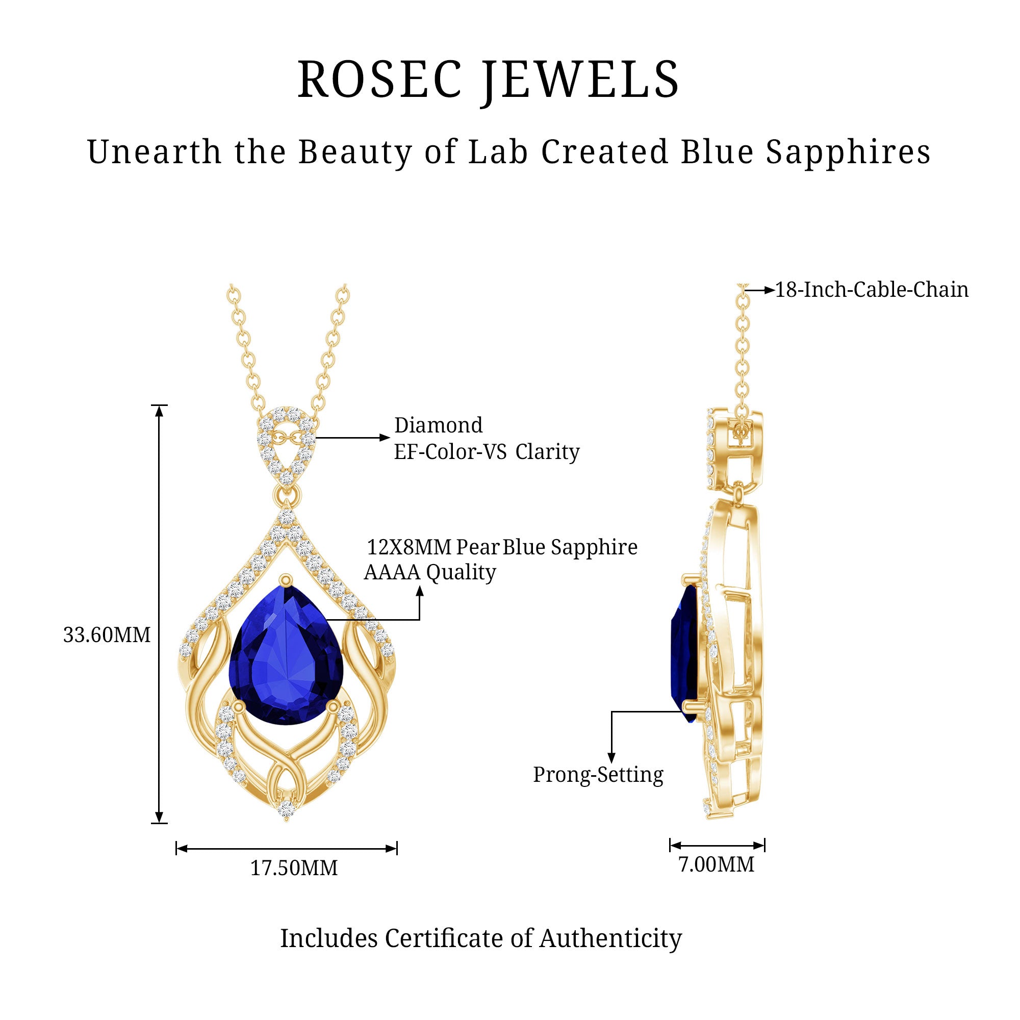 Lab Grown Blue Sapphire Designer Bridal Necklace with Diamond AAAA - Rosec Jewels