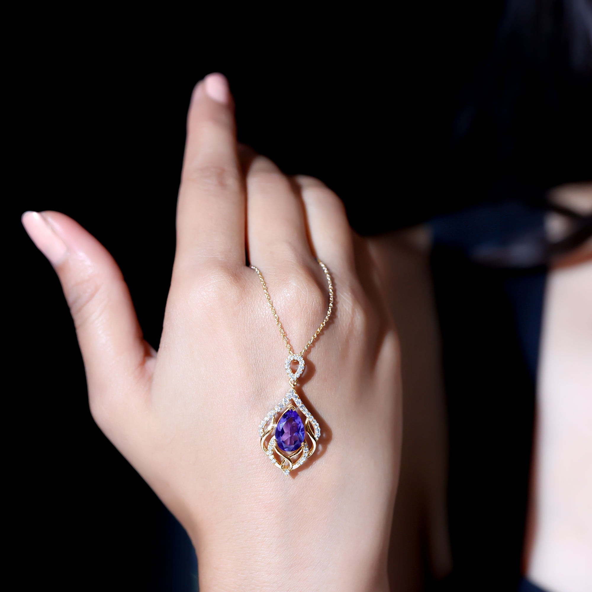 Lab Grown Blue Sapphire Designer Bridal Necklace with Diamond AAAA - Rosec Jewels