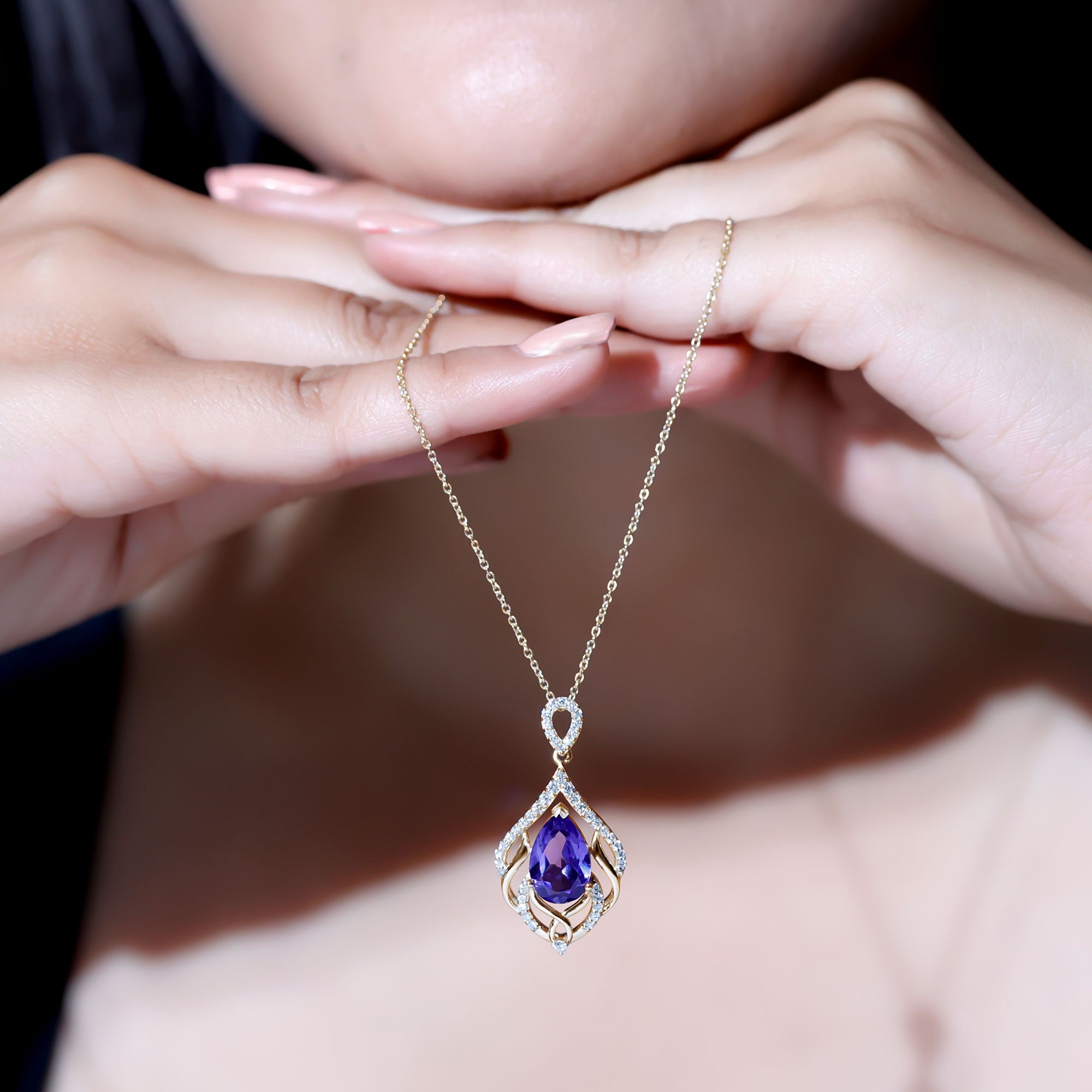 Lab Grown Blue Sapphire Designer Bridal Necklace with Diamond AAAA - Rosec Jewels