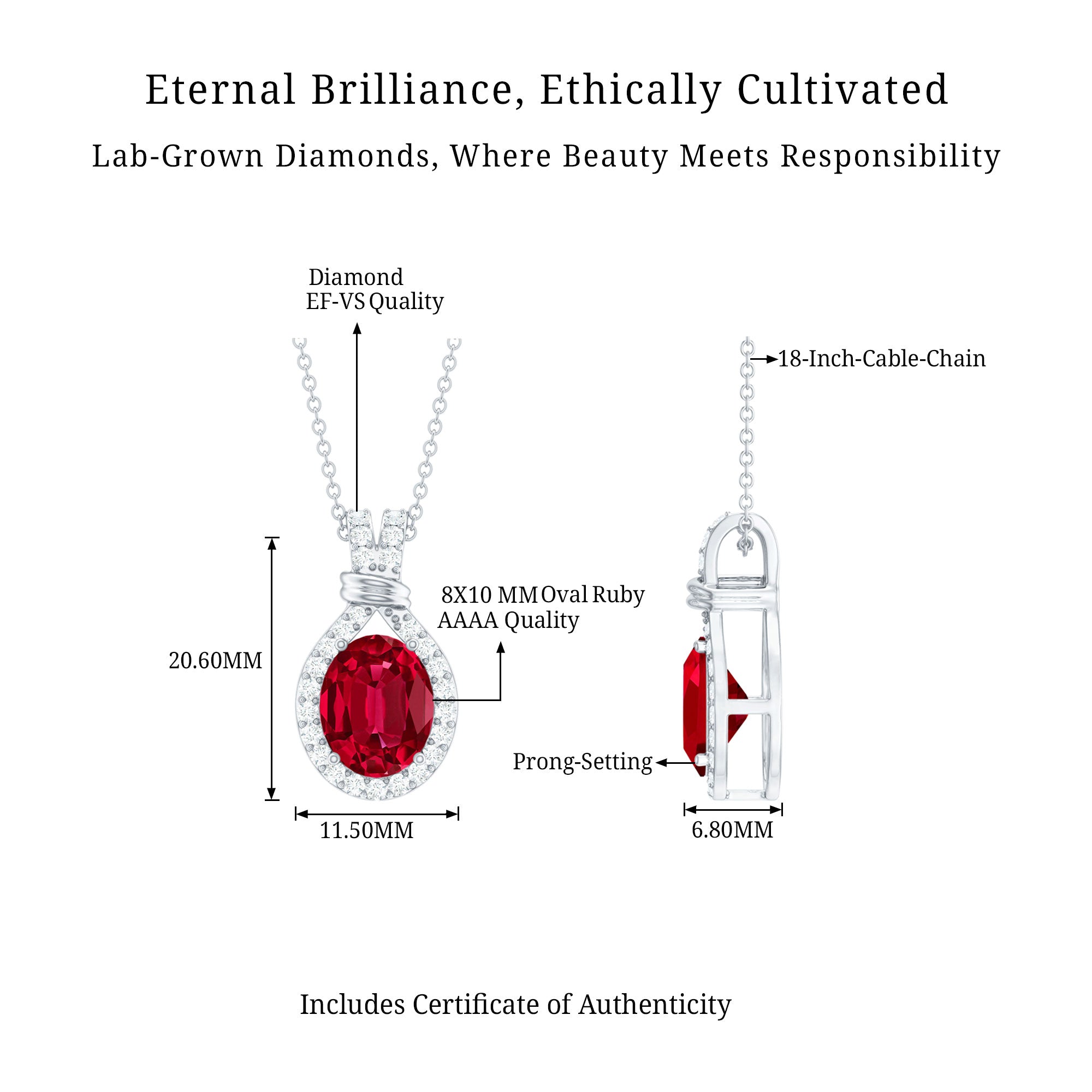 Classic Lab Grown Ruby Drop Pendant Necklace With Diamond Halo AAAA - Rosec Jewels