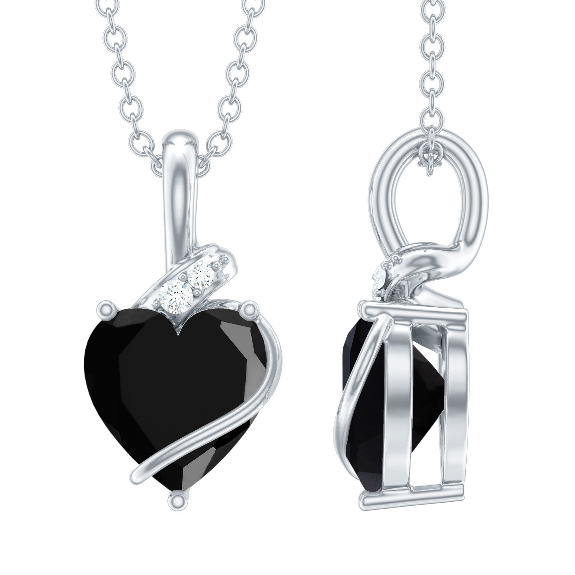 Certified 8 MM Lab Grown Black Diamond Heart Necklace AAAA ( Synthetic ) - Rosec Jewels