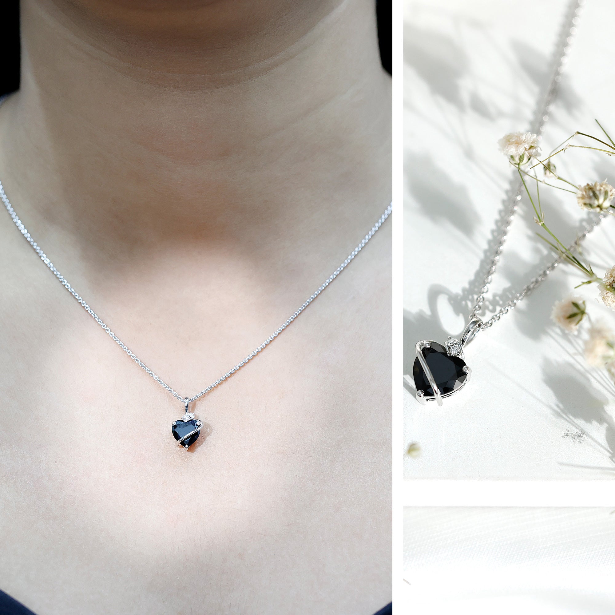 Certified 8 MM Lab Grown Black Diamond Heart Necklace AAAA ( Synthetic ) - Rosec Jewels