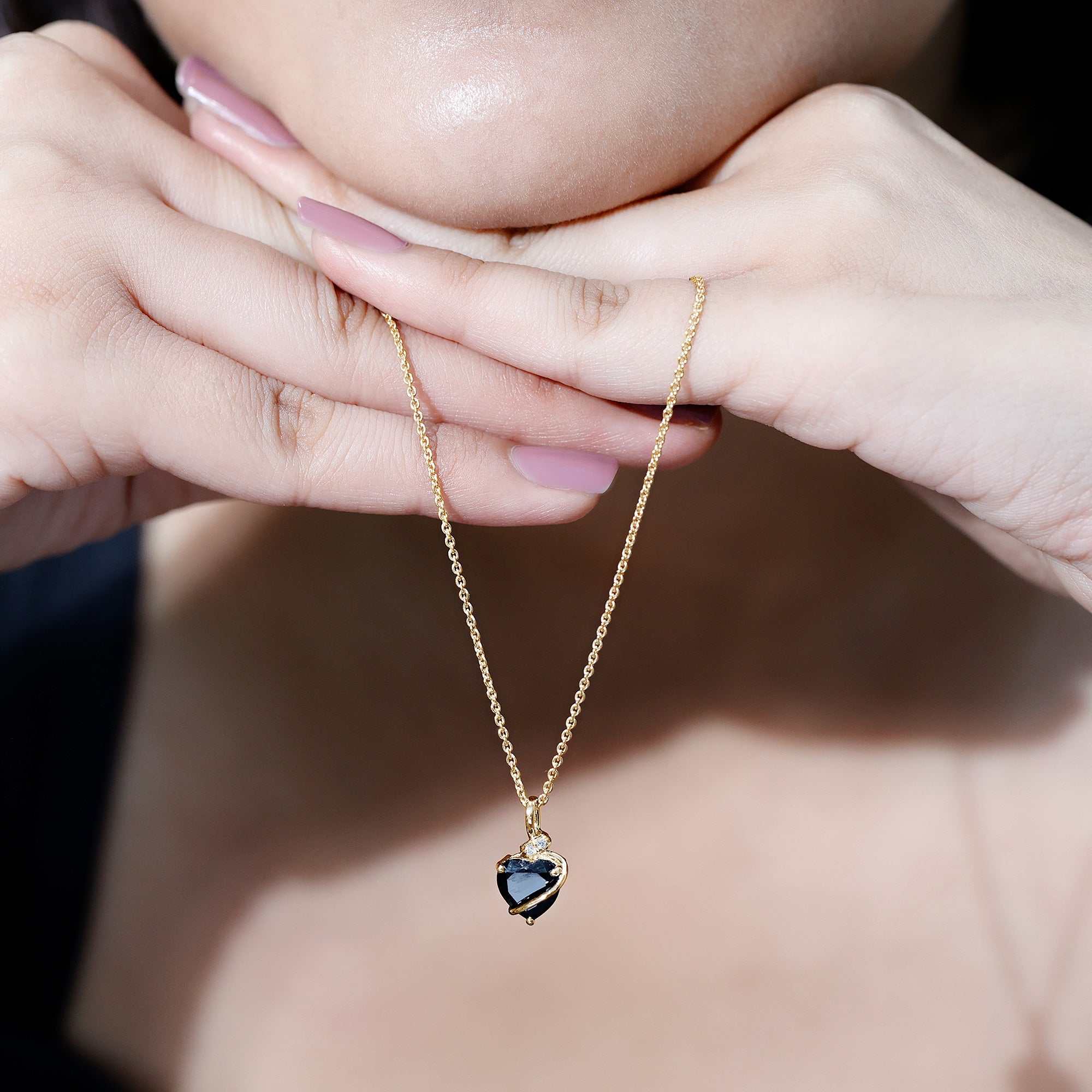 Certified 8 MM Lab Grown Black Diamond Heart Necklace AAAA ( Synthetic ) - Rosec Jewels