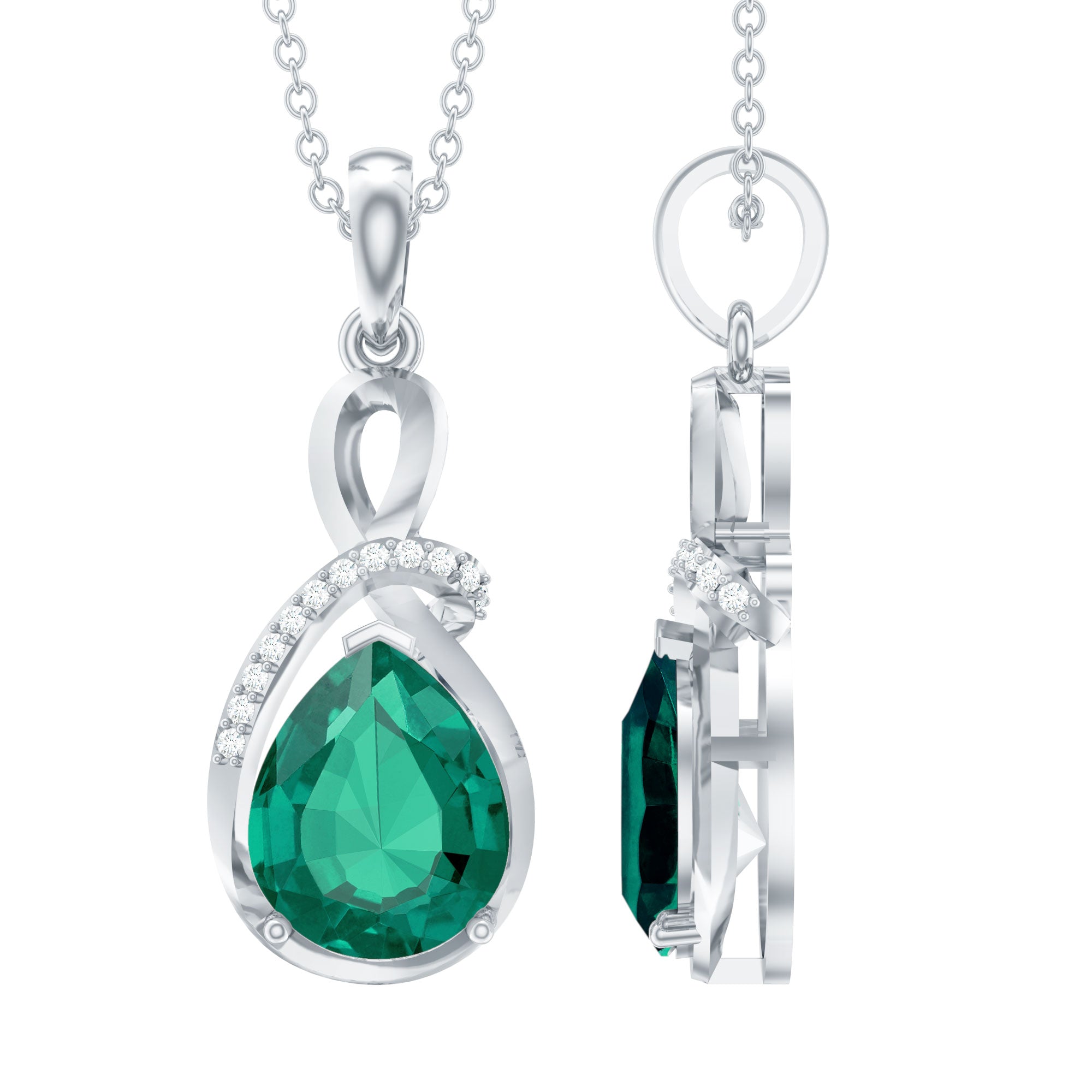 Certified Lab Grown Emerald Designer Necklace with Diamond AAAA - Rosec Jewels