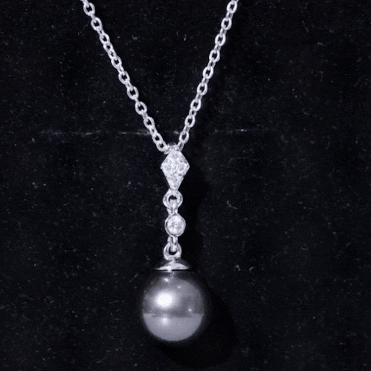 8 Carat Natural Tahitian Black Pearl Dangle Pendant with Diamond AAA - Rosec Jewels