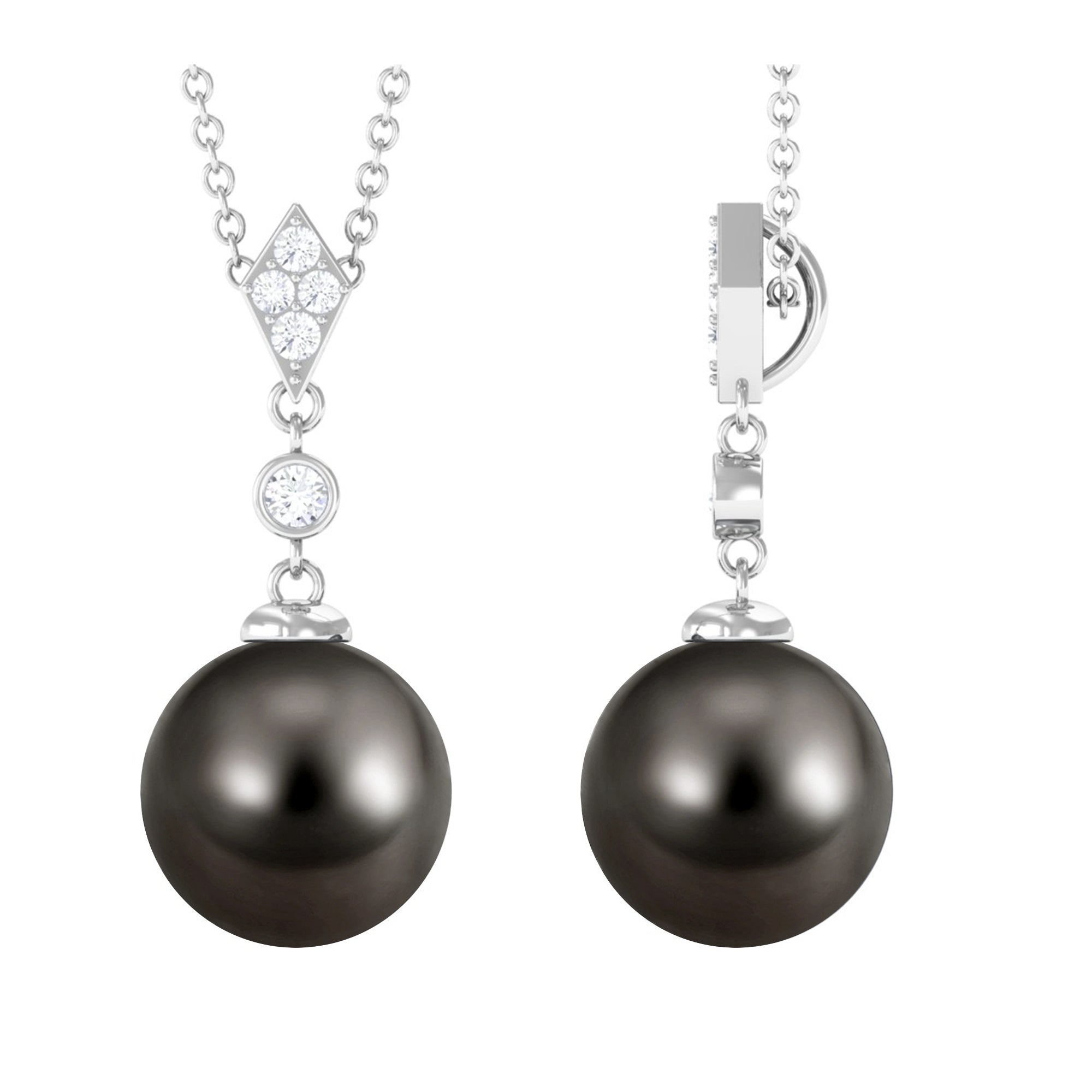 Natural Tahitian Black Pearl Dangle Pendant with Moissanite
