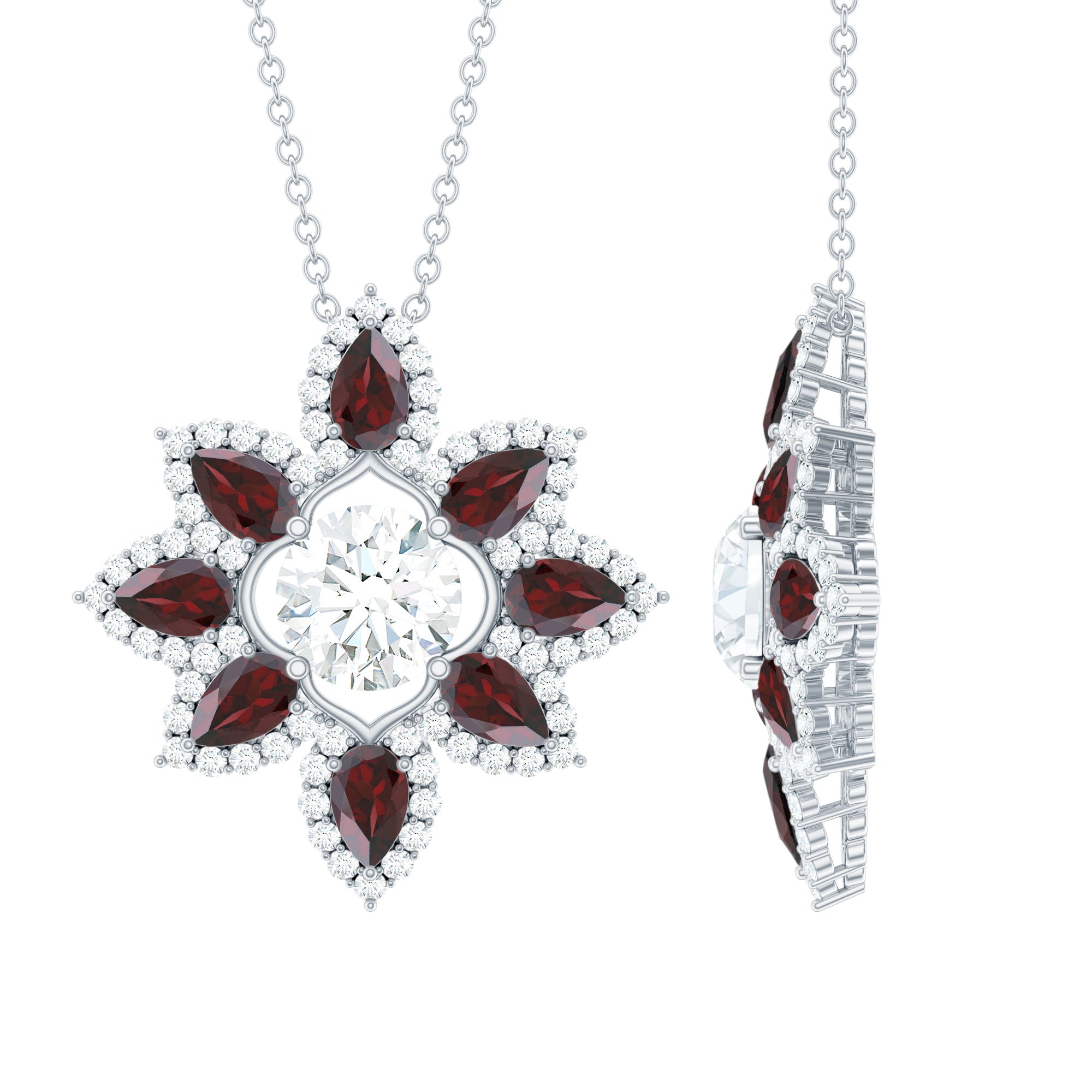 Certified Lab Grown Diamond Flower Pendant With Garnet