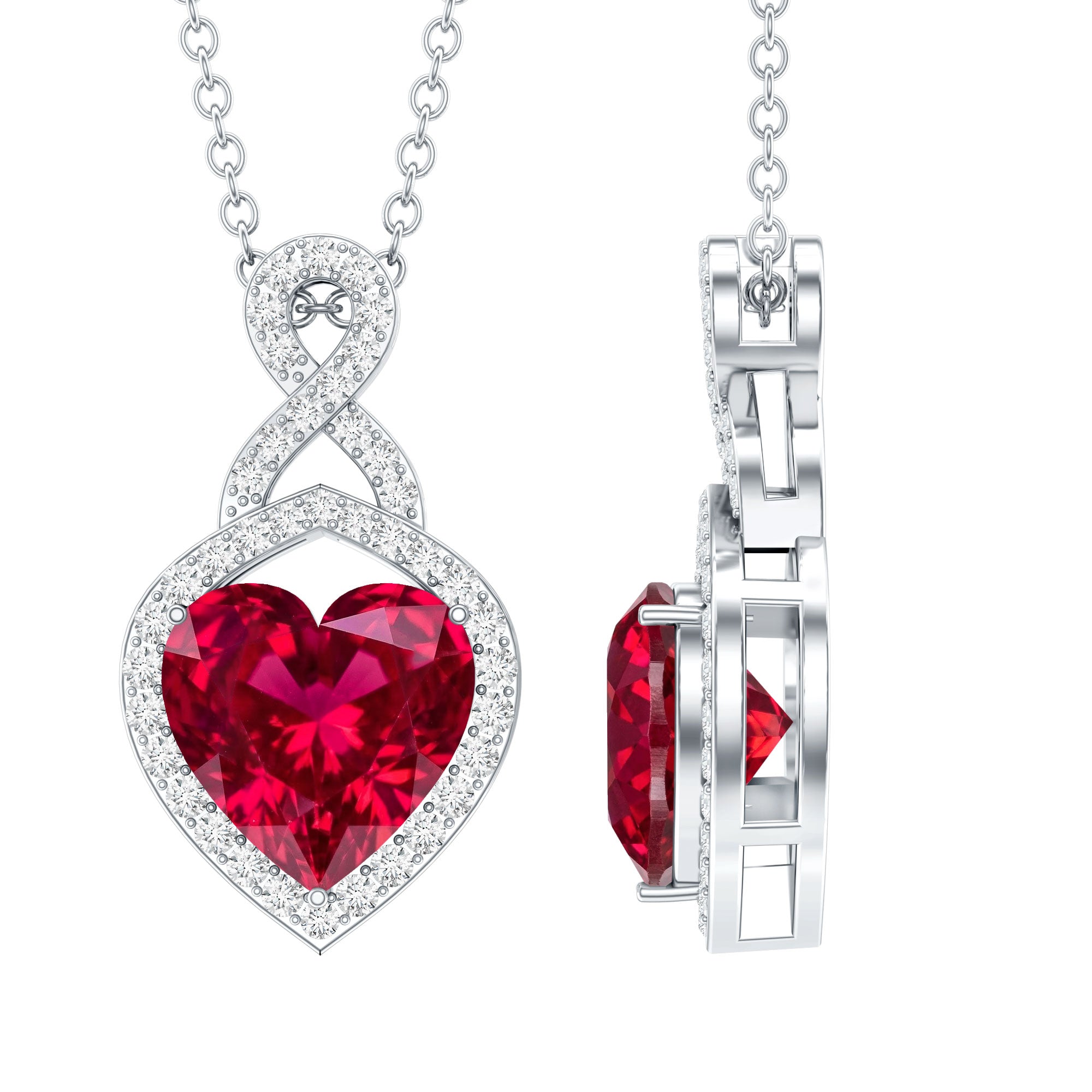 Certified Lab Created Ruby Heart Infinity Necklace With Chain AAAA - Rosec Jewels