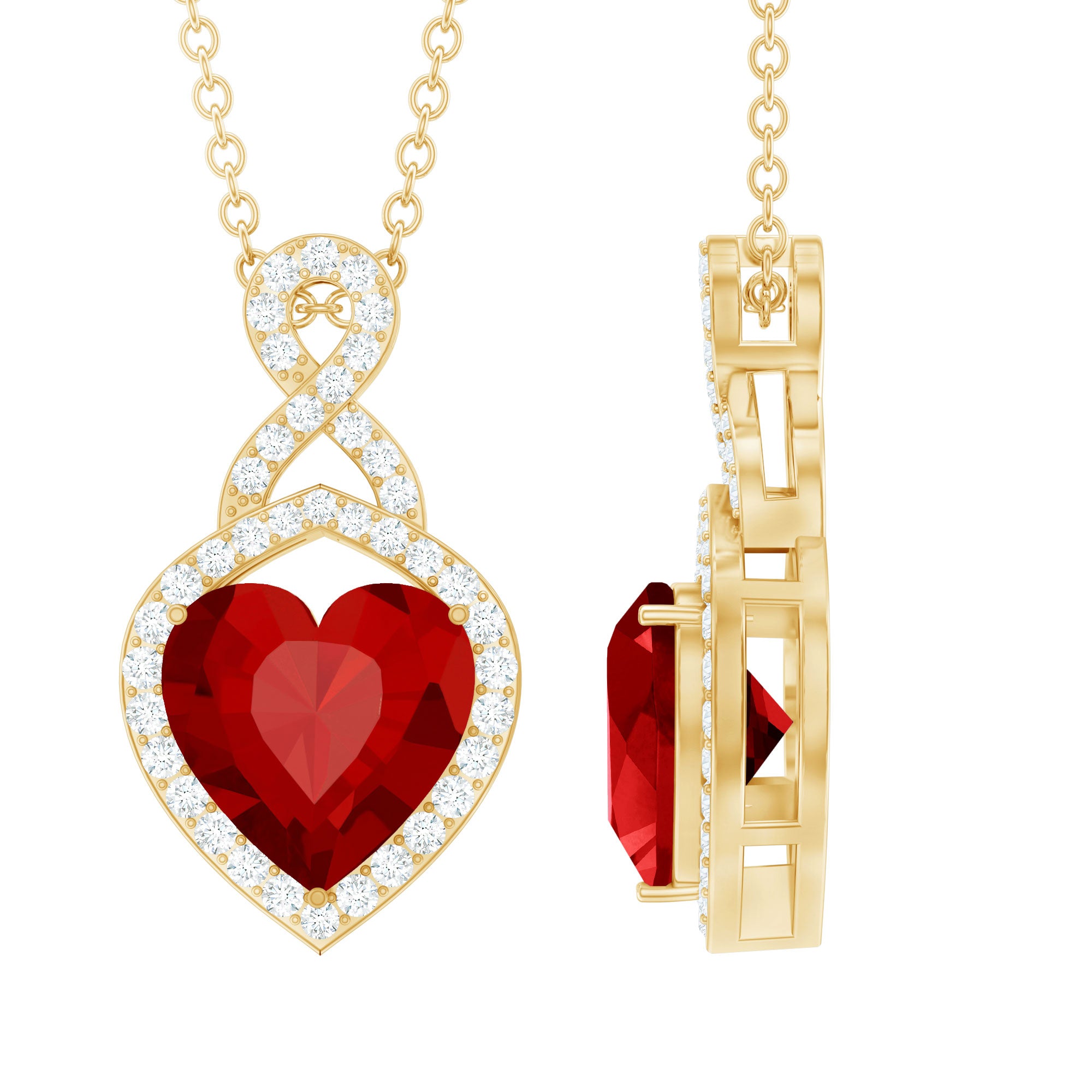 Certified Lab Created Ruby Heart Infinity Necklace With Chain AAAA - Rosec Jewels
