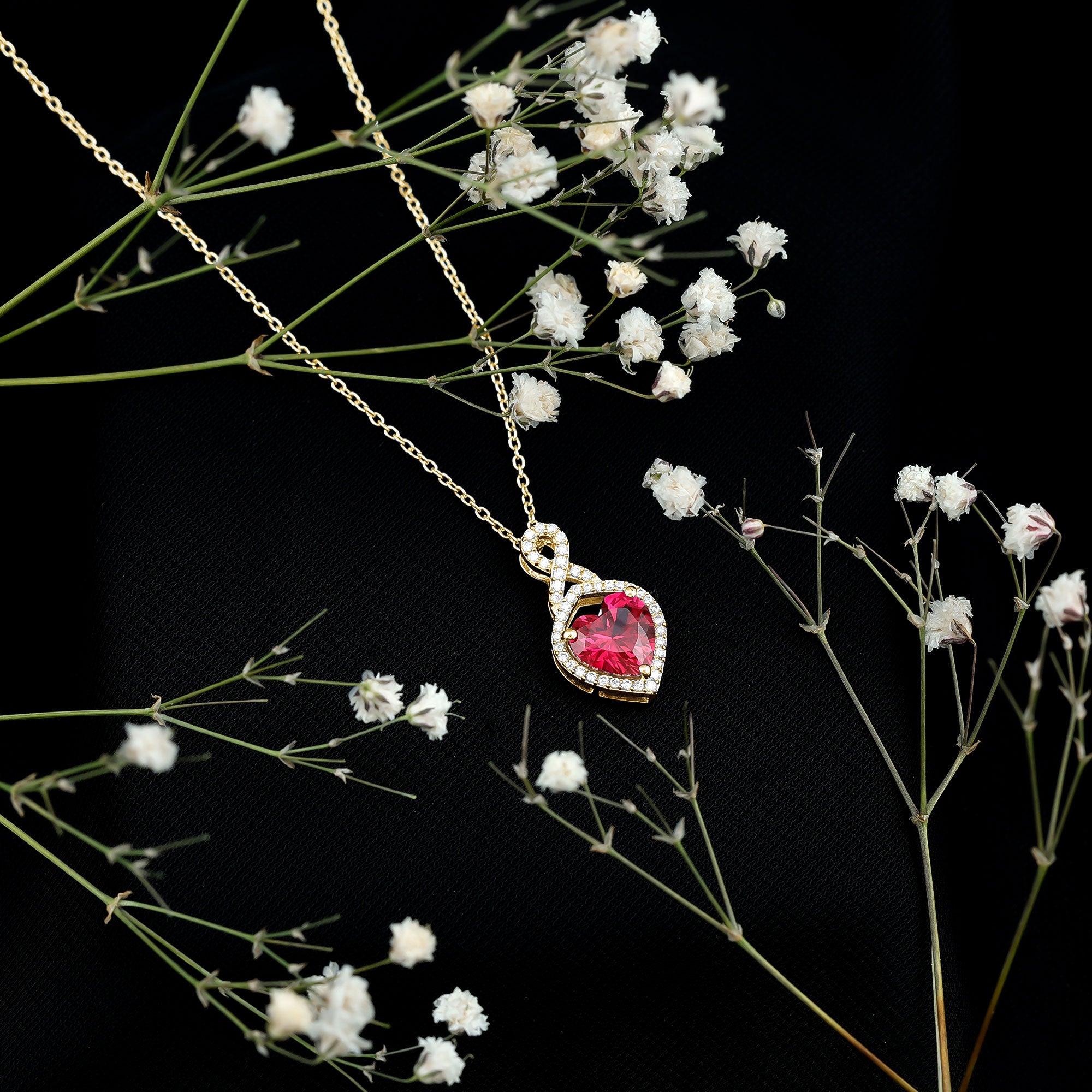 Certified Lab Created Ruby Heart Infinity Necklace With Chain AAAA - Rosec Jewels