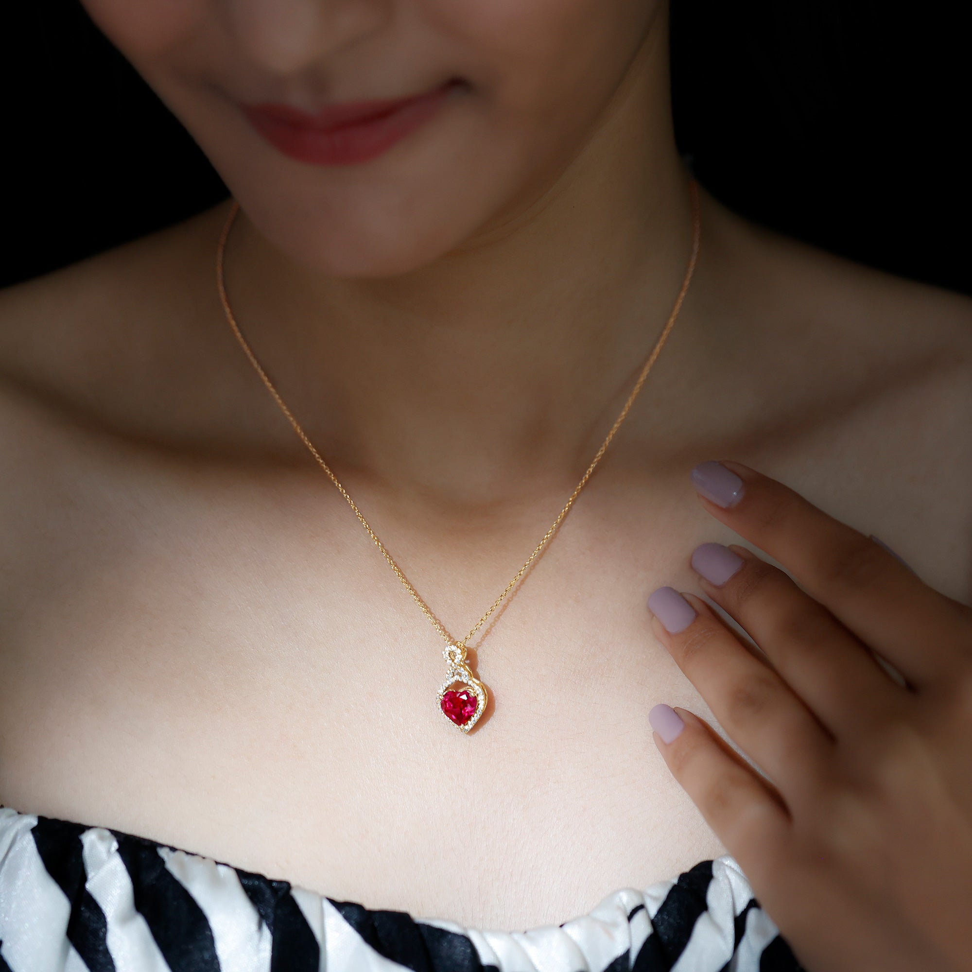 Certified Lab Created Ruby Heart Infinity Necklace With Chain AAAA - Rosec Jewels
