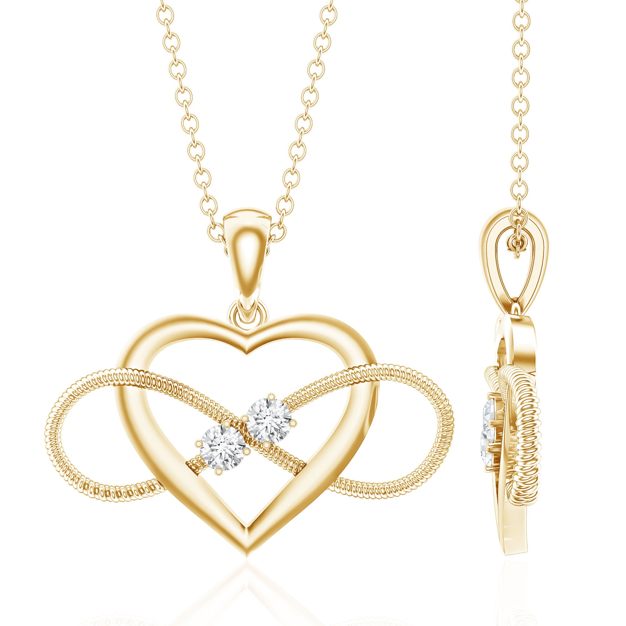 Natural Diamond Infinity Heart Necklace For Her Natural - ( HI-SI ) - Rosec Jewels