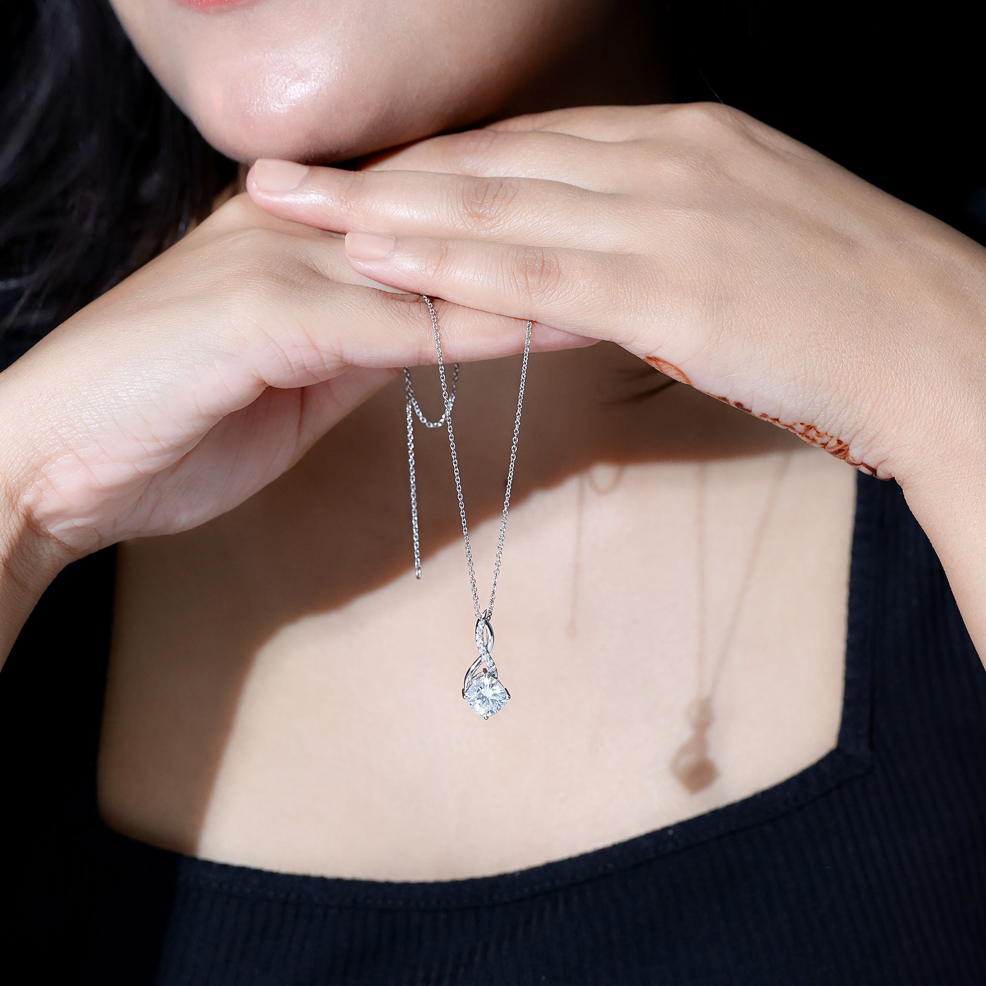 Cushion Cut Moissanite Infinity Promise Necklace With Chain D-VS1 - Rosec Jewels
