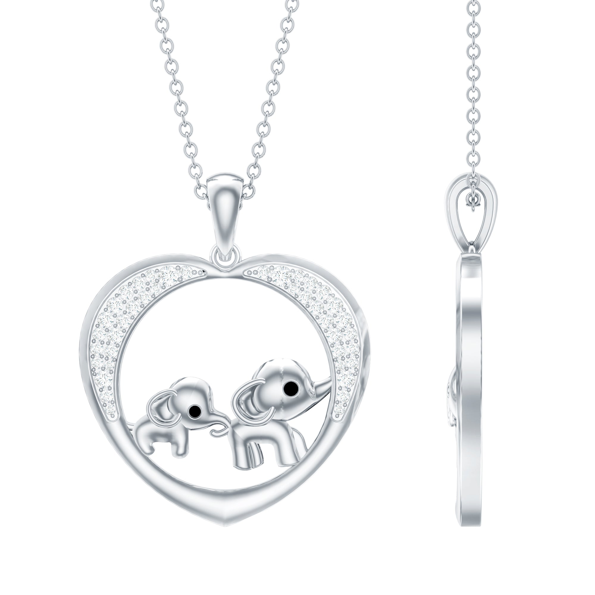 Diamond Elephant Mother Child Necklace Natural - ( HI-SI ) - Rosec Jewels