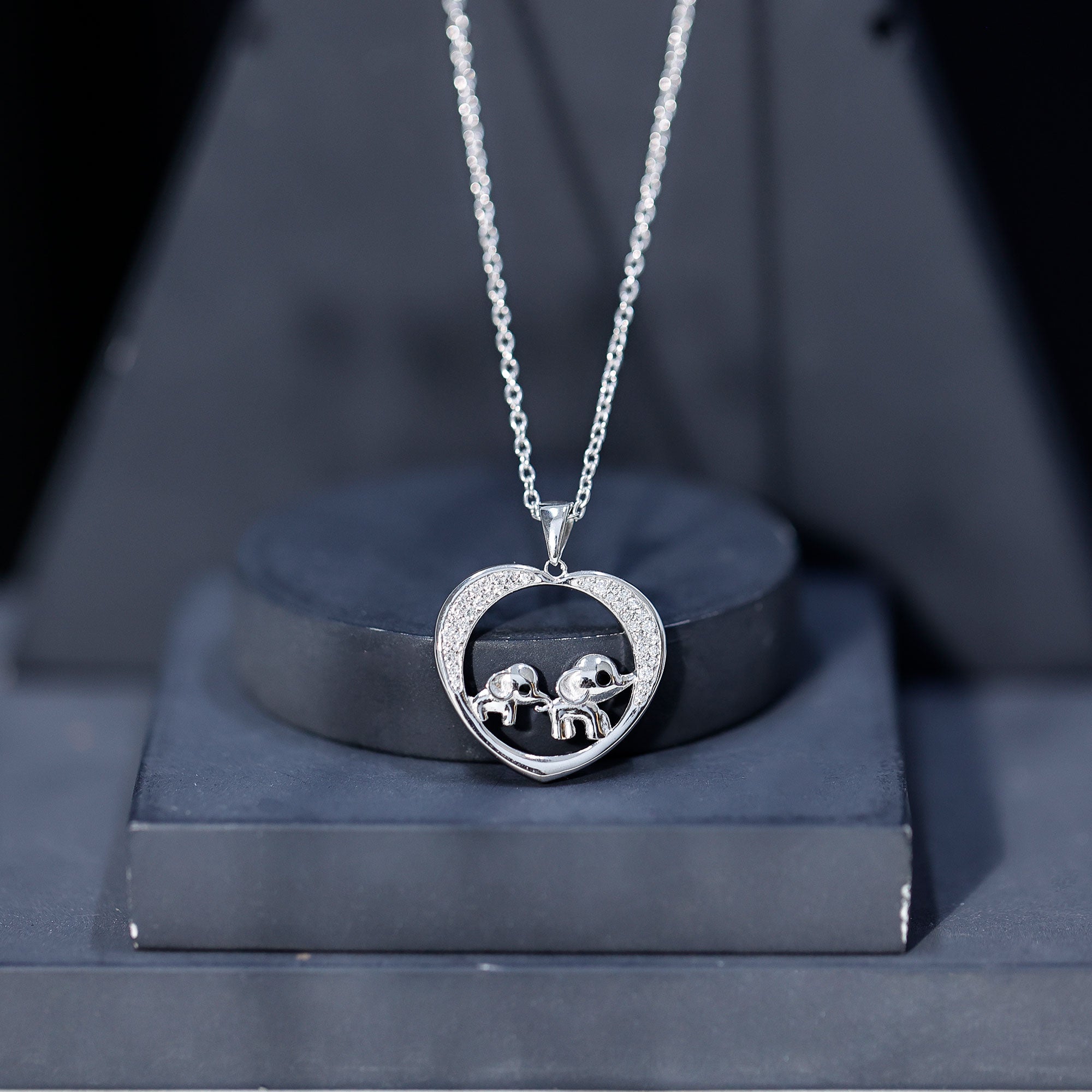 Diamond Elephant Mother Child Necklace Natural - ( HI-SI ) - Rosec Jewels