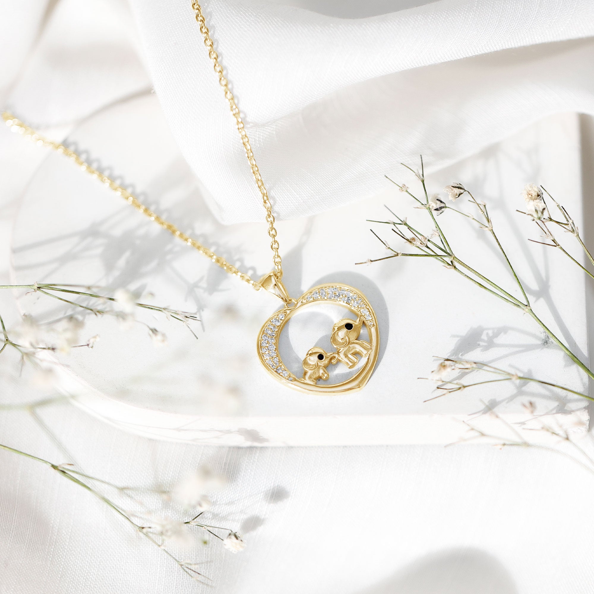 Diamond Elephant Mother Child Necklace Natural - ( HI-SI ) - Rosec Jewels