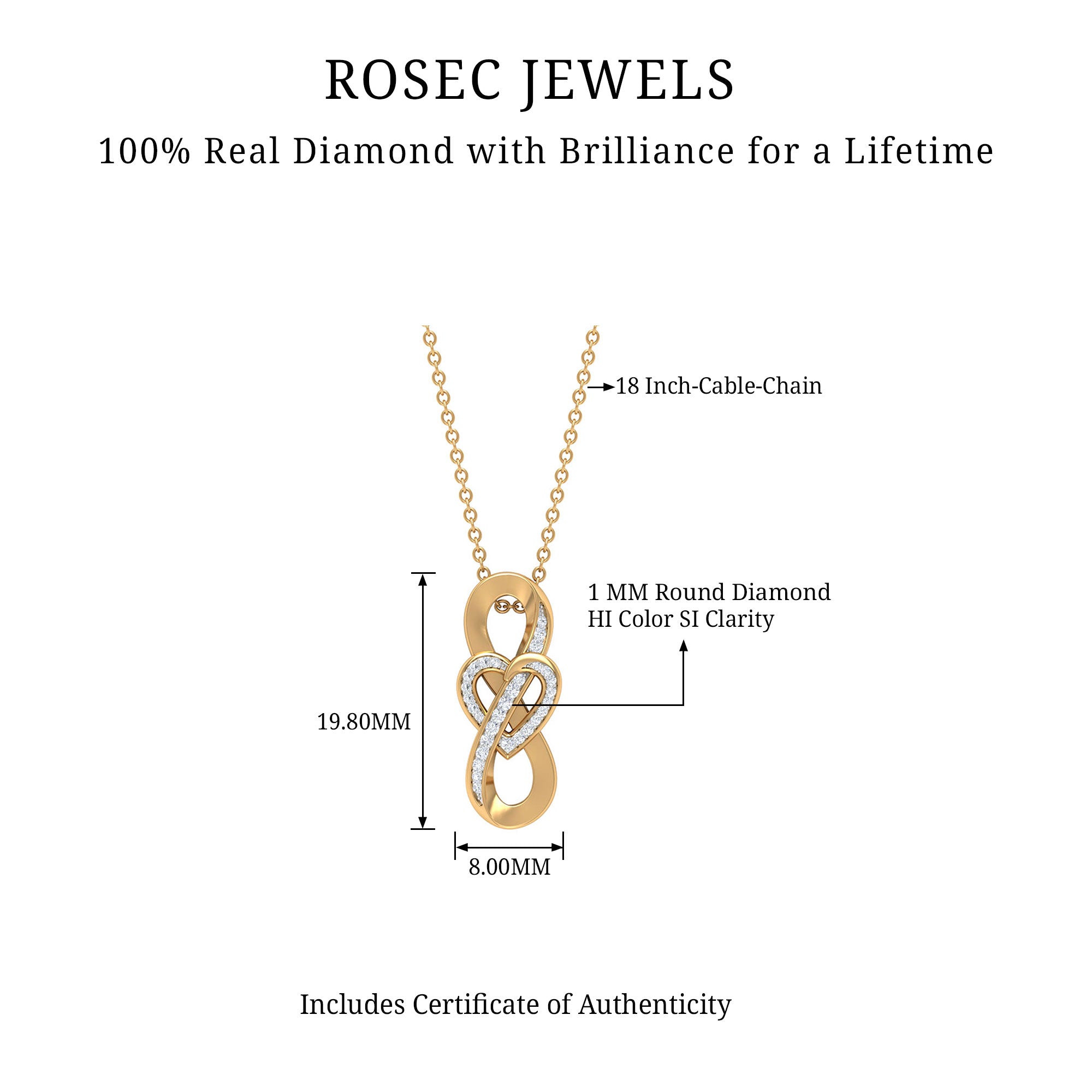 Rosec Jewels-Infinity Heart Necklace with Diamond Accents