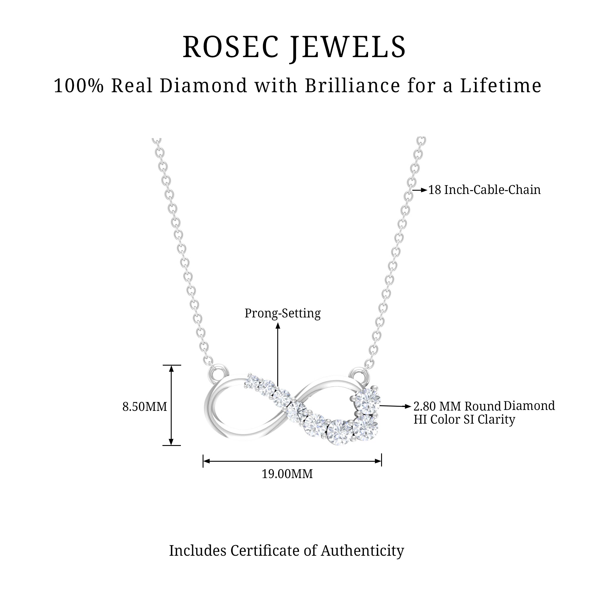 Diamond Infinity Pendant Necklace For Women Natural - ( HI-SI ) - Rosec Jewels