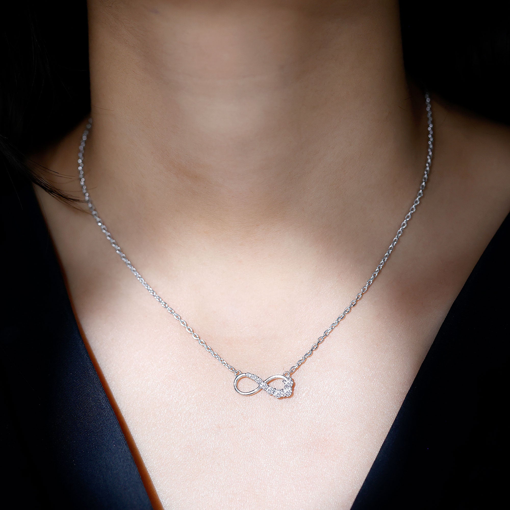 Diamond Infinity Pendant Necklace For Women Natural - ( HI-SI ) - Rosec Jewels